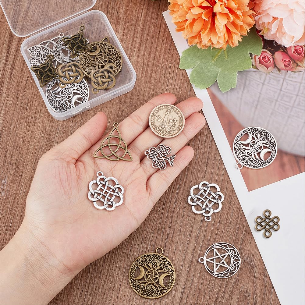 SUNNYCLUE 1 Box 20Pcs 10 Style Celtic Knot Charms Trinity Knot Charm Tree of Life Triple Goddes Moon Lucky Energy Flower Chakra Charm for jewellery Making Charms DIY Bracelet Necklace Earring Craft - Image 3