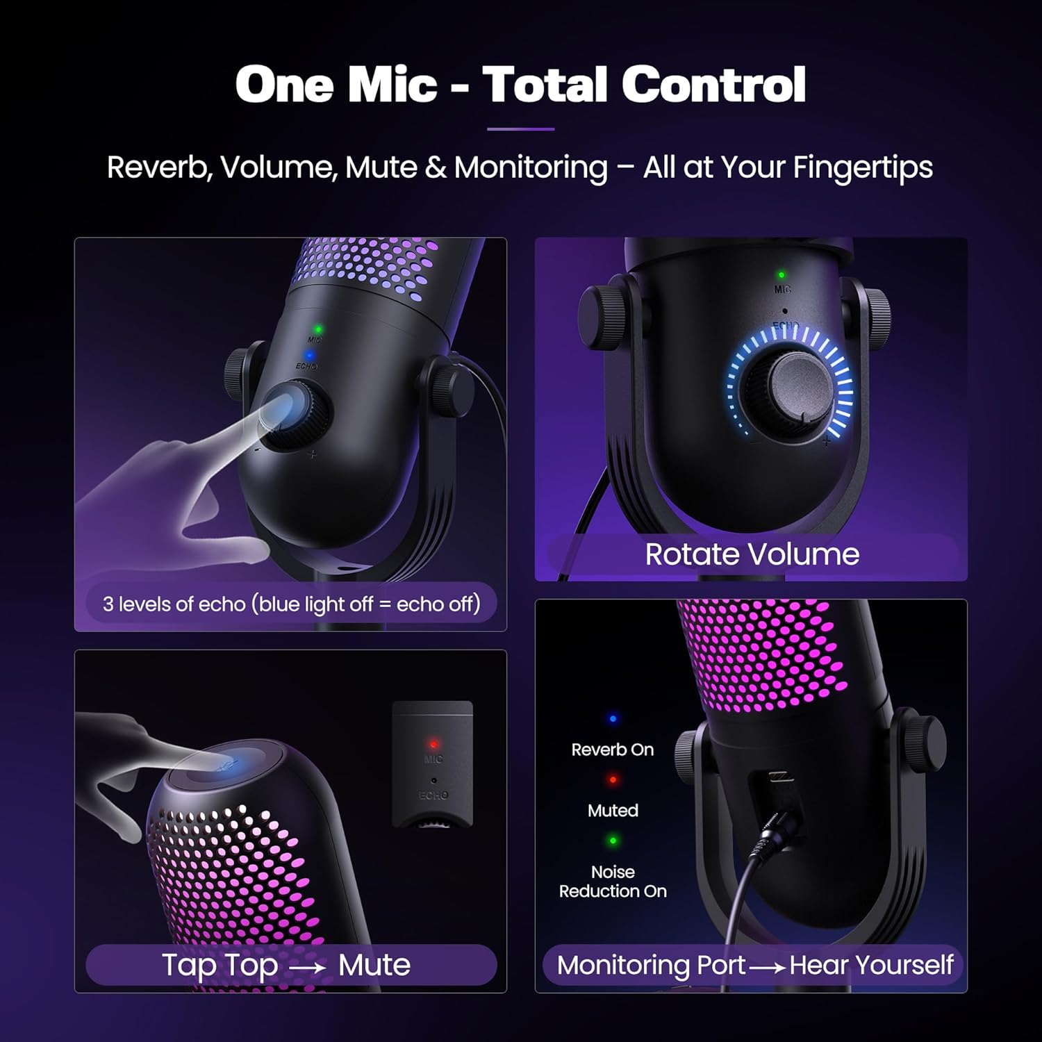 RGB Condenser Microphone for Gaming and Streaming: Versatile Desktop Mic with Quick Mute for PC & Laptop
