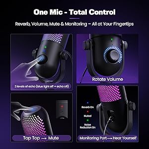 USB Microphone for PC Gaming: Condenser Microphone RGB for Gamer with Stand Mic - Recording Mic for Computer&Laptop with Qiuck Mute - Desk Podcast Mic for Podcast & Singing & Streaming & Youtube Black