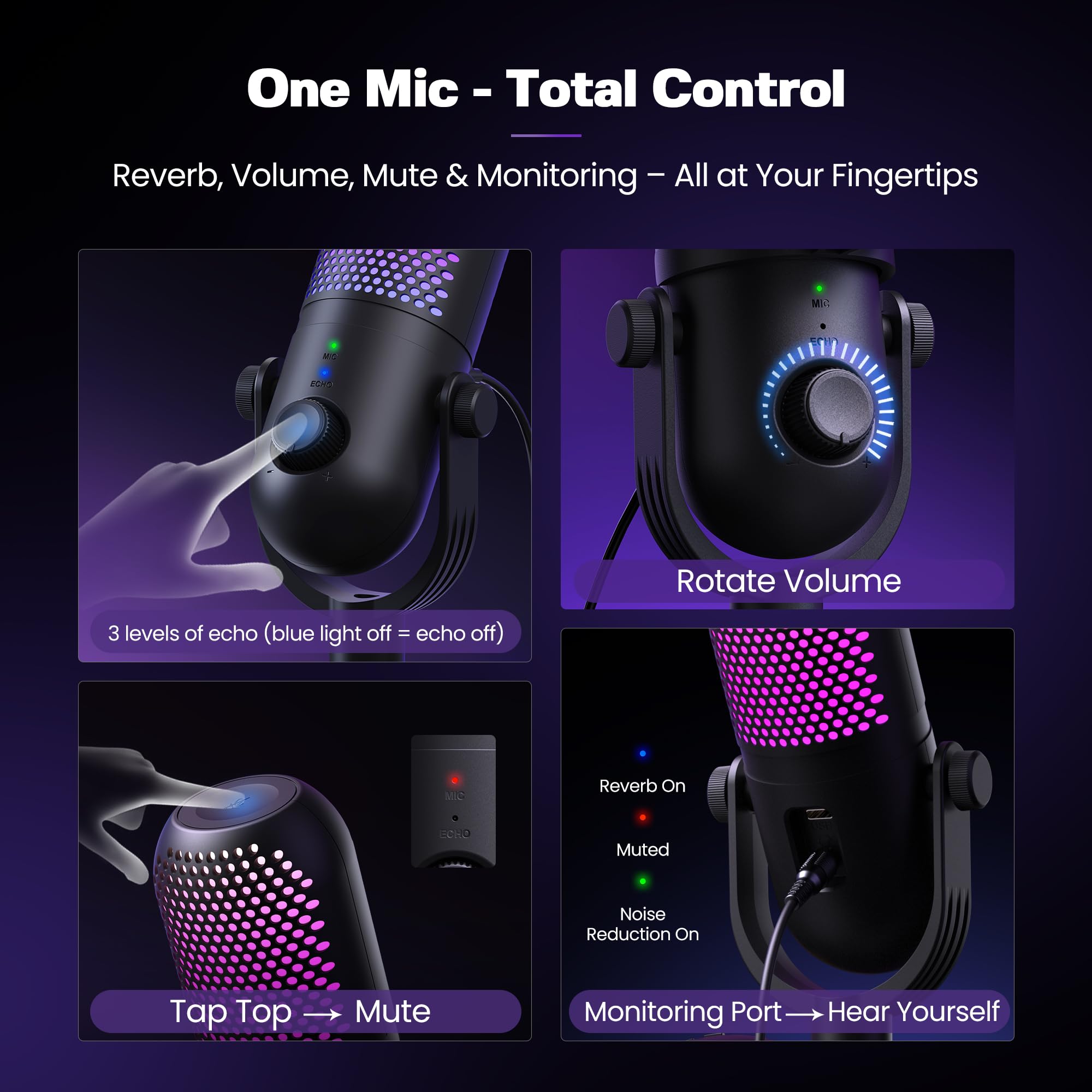 USB Microphone for PC Gaming: Condenser Microphone RGB with Stand Mic, Recording Mic for Computer & Laptop with Quick Mute - Image 4