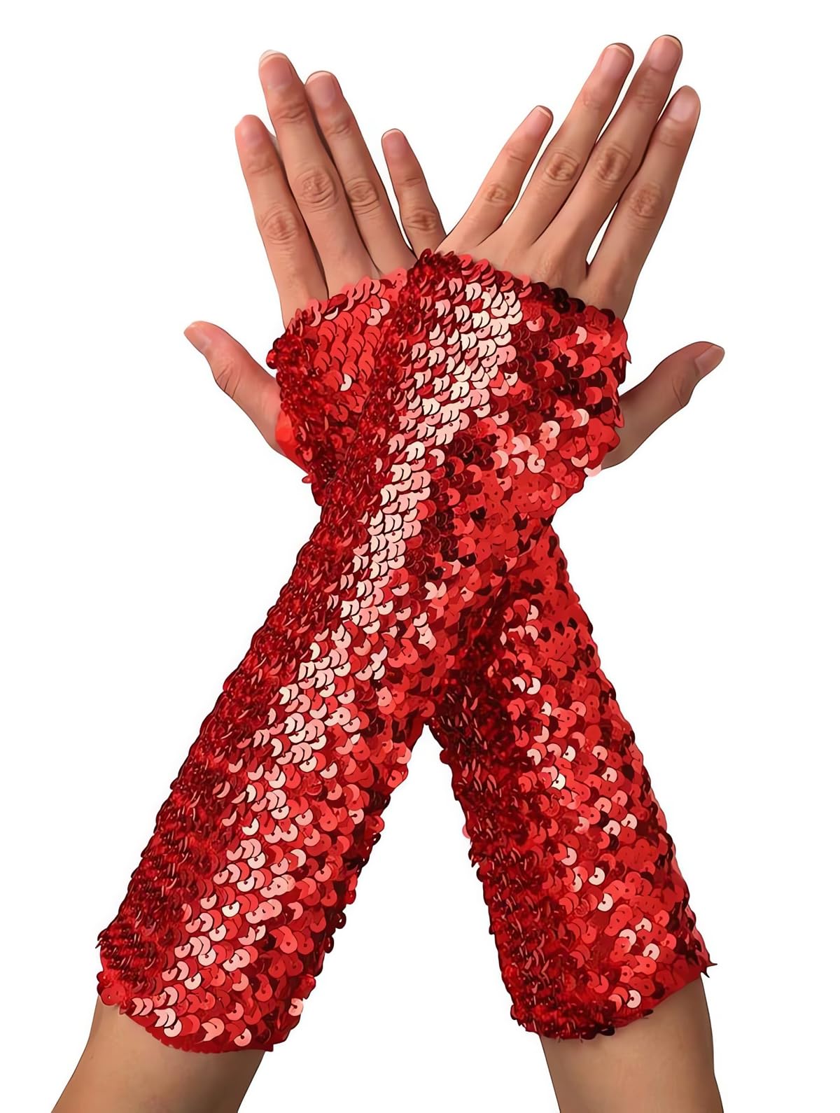 Sequin Gloves for Women Stage Performance, Long Sparkly Fingerless Sequins Gloves, Elastic Shiny Dance Gloves for for Masquerade Party, Rave, Halloween, Cosplay, Accessories, Opera Performances