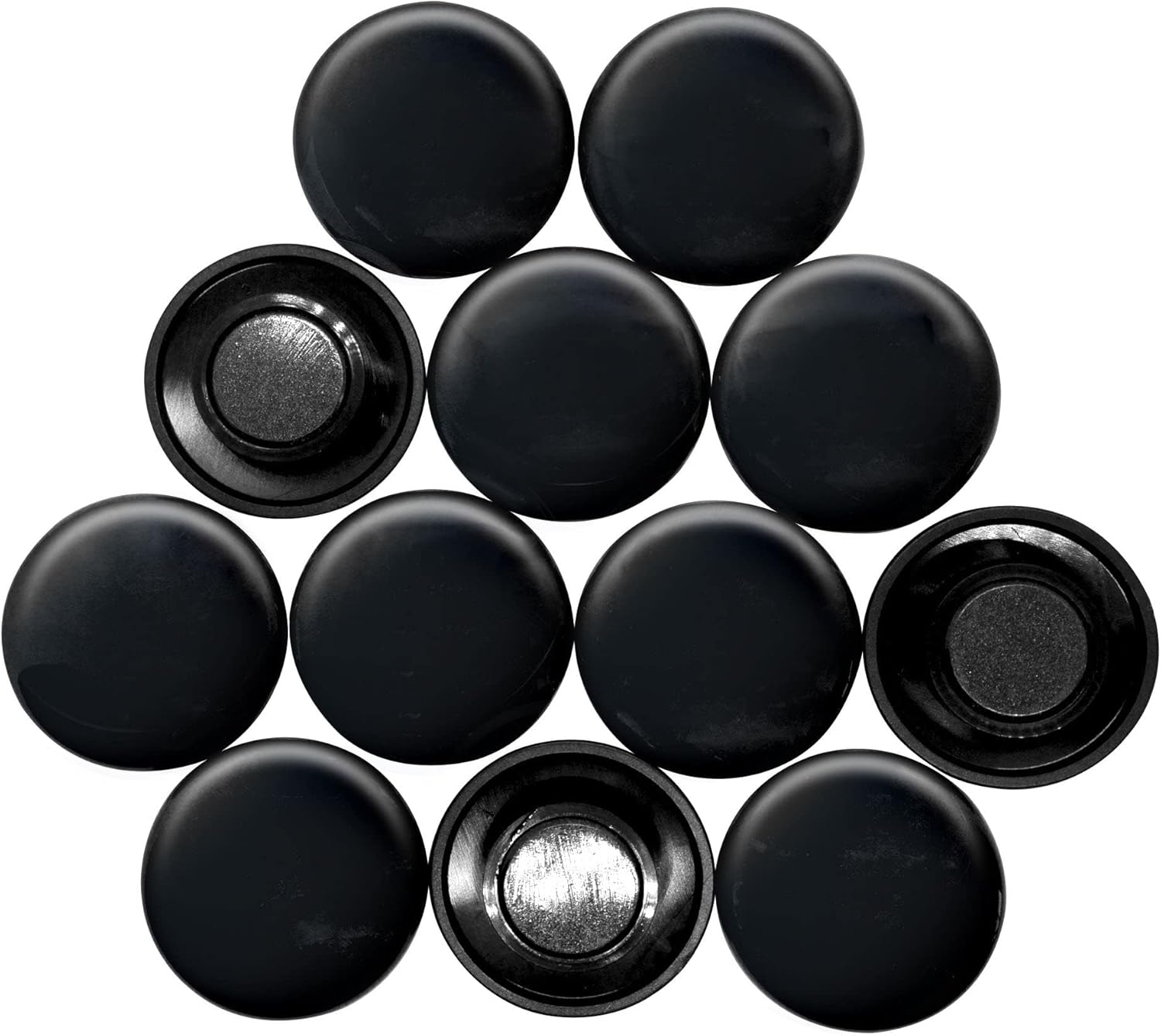 Large Black Planning Office Magnets for Fridge, Whiteboard, Noticeboard, Filing Cabinet - 40mm Dia x 8mm high - Pack of 12 : Office Products