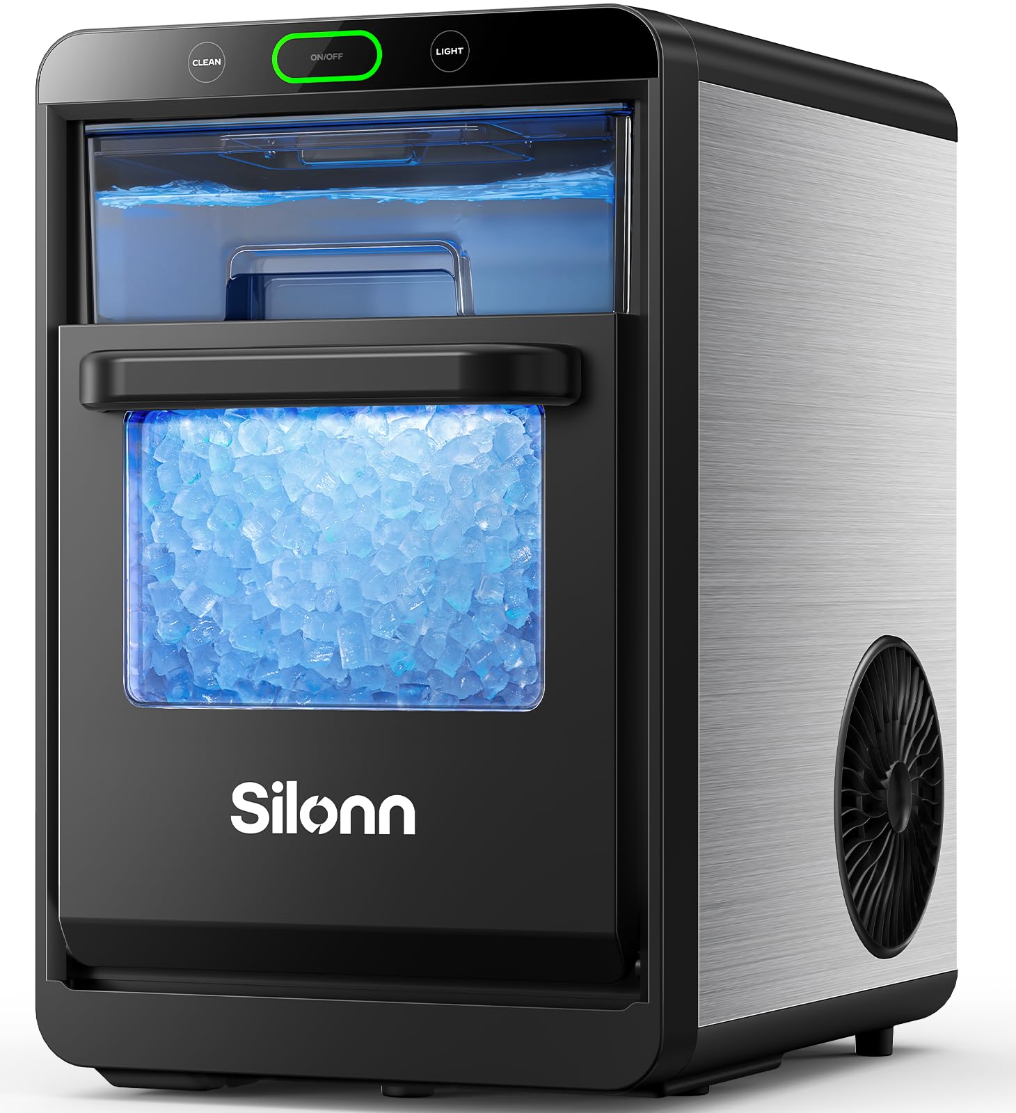 Silonn Nugget Ice Maker Countertop, Crushed Ice Maker & Pebble Ice Machine Produces 44lbs/24h with Front Pull-Out Water Tank & Removable Basket for Home/Kitchen, Stainless Steel Stainless Steel 44lbs