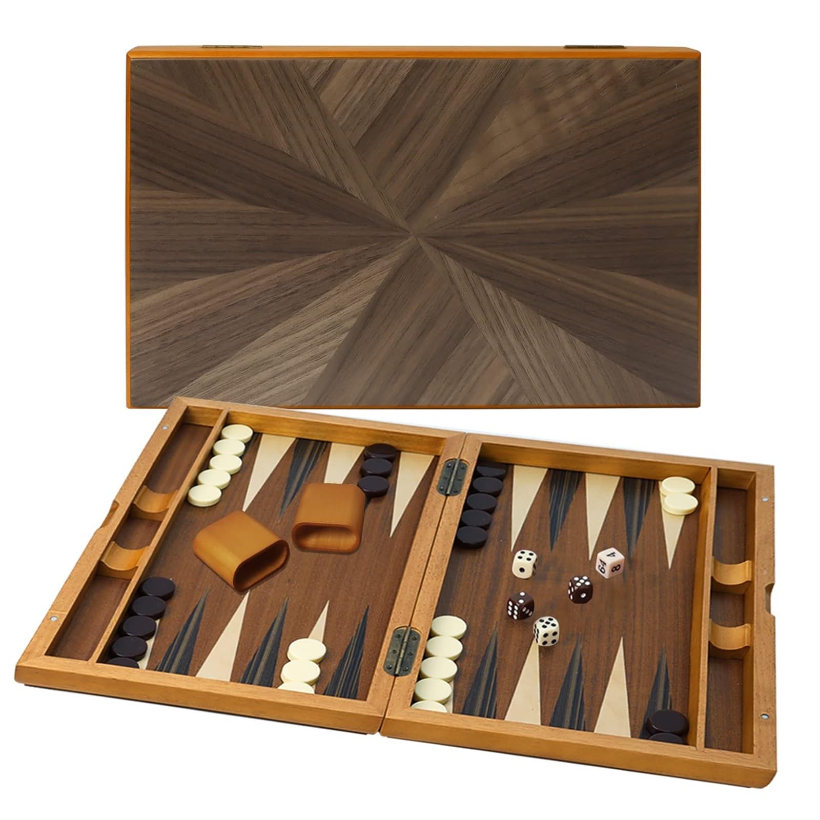 THE WHITE SHOP Wooden Folding Inlay Backgammon Board Game Set, Classic Traditional Board Games for All Ages (17IN)