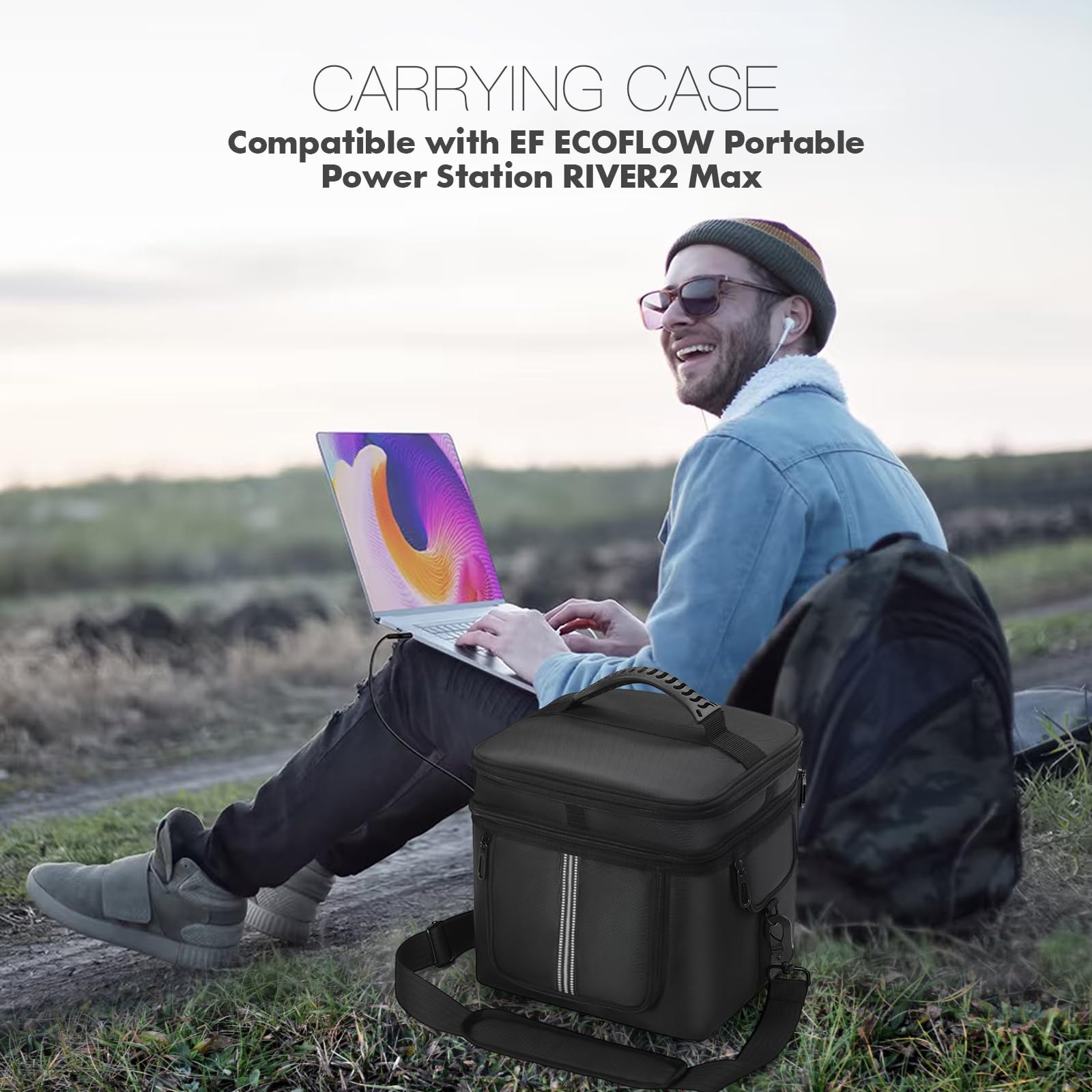 OCXLLEATLY Carrying Case Compatible with ECOFLOW River 2 MAX Portable Power Station, Travel Storage Bag with Zipper Windows For Generator, Charging Cable and Accessories