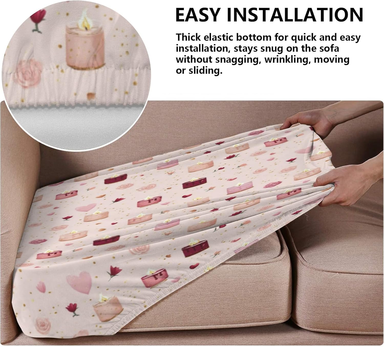 Candle Rose Glow Loveseat Covers Couch Covers for 2 Cushion Couch, 2-Piece Stretch Sofa Slipcovers Anti-Slip Washable Furniture Protectors for Dogs Pets