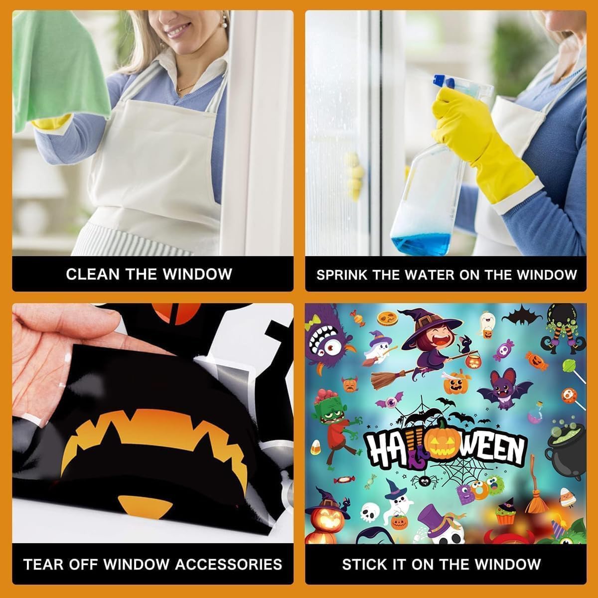 Adesivi per finestre di Halloween, 10 fogli di decorazioni per finestre di Halloween, riutilizzabili su entrambi i lati, decalcomanie per finestre e finestre, ideali per casa infestata decorazioni di