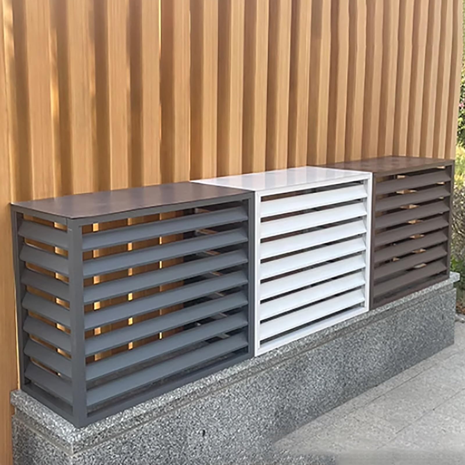 Zewnętrzna osłona klimatyzatora - aluminiowa obudowa ochronna do kondensatora kosza na śmieci Sprzęt basenowy i stojak na kwiaty - Brązowy kolor Trwałe zewnętrzne ogrodzenie AC