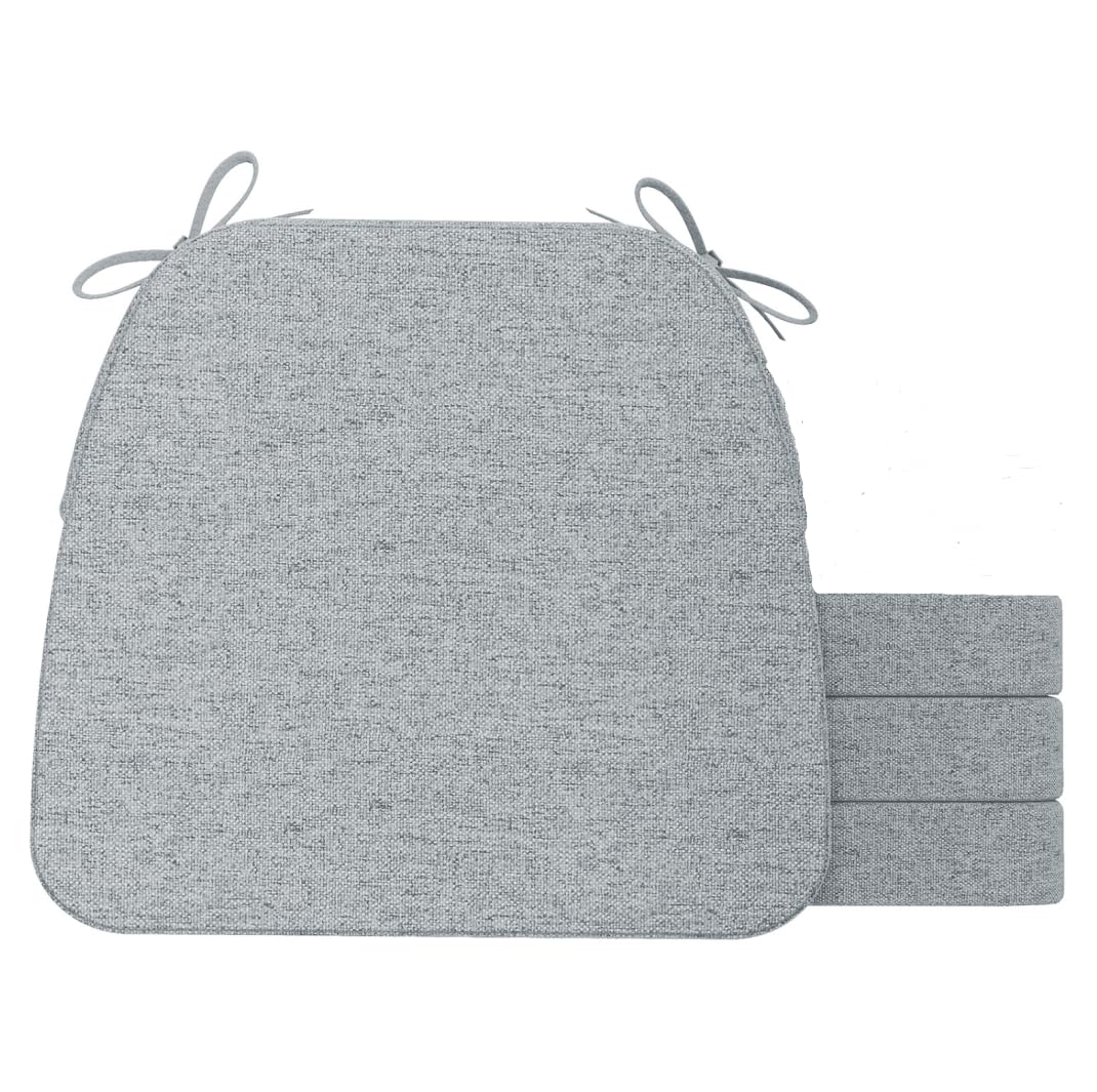 AAAAAcessories D-Shaped Chair Cushions for Dining Chairs with Ties and Removable Cover, 2'' Thick Dining Kitchen Chair Pads, Indoor Dining Room Chair Cushions, 17'' x 16'', 4 Pack, Gray