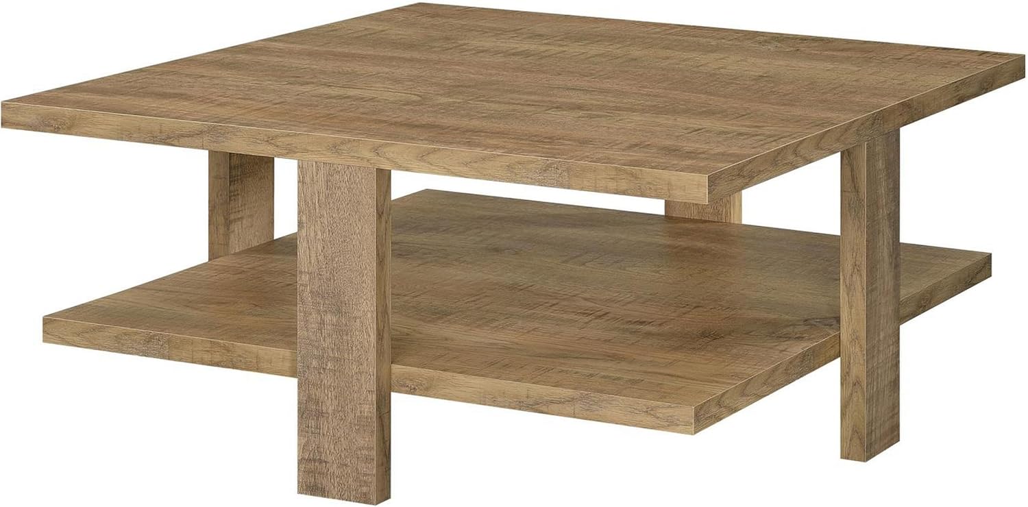 Benzara Dew 36 Inch Side Coffee Table- Lower Shelf- Engineered Wood- Mango Brown