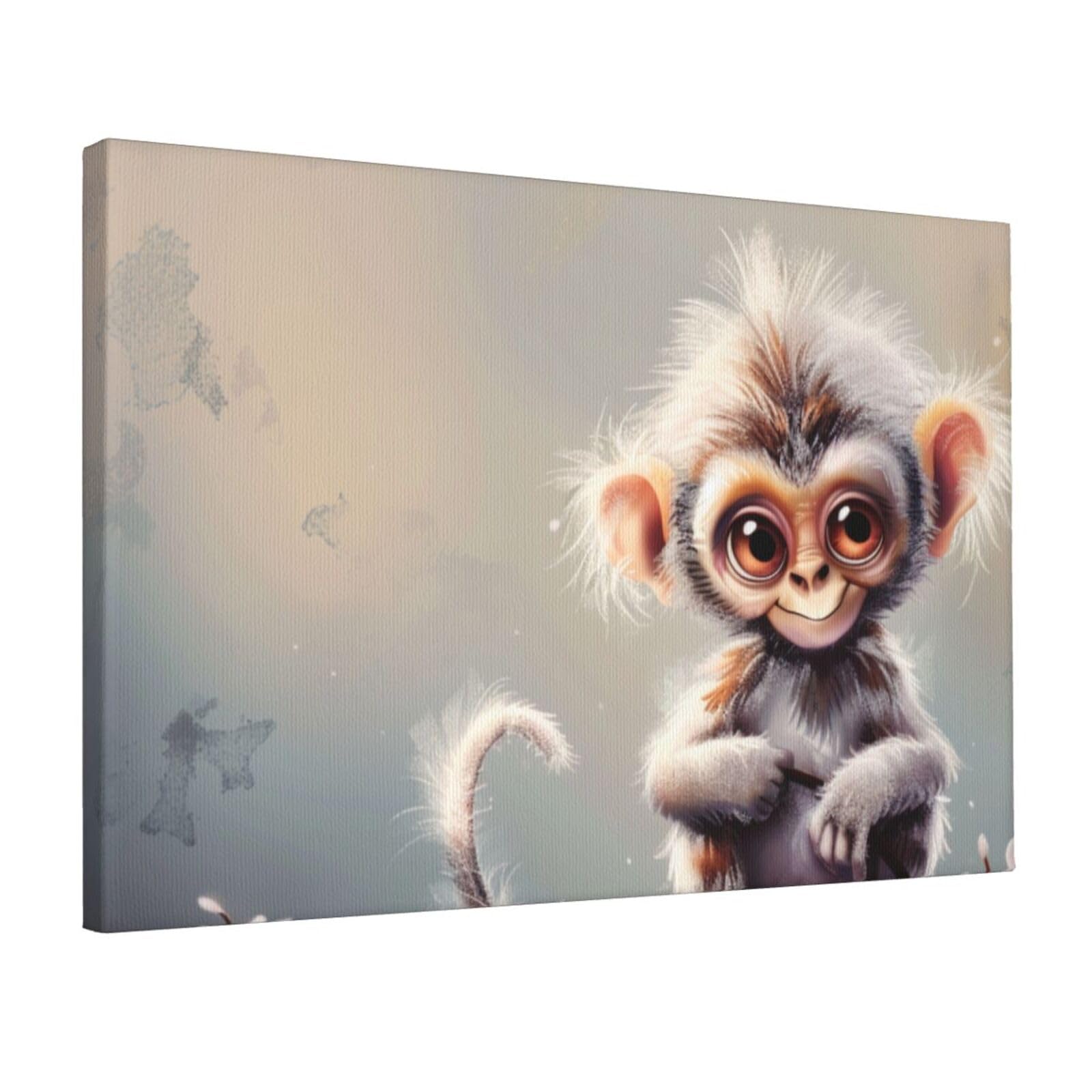 YKLJG Cute Monkey art Printed Wall Art Canvas Prints 45x30 CM Wooden Framed Picture Painting Artwork for Bedroom Kitchen Home Office Decor