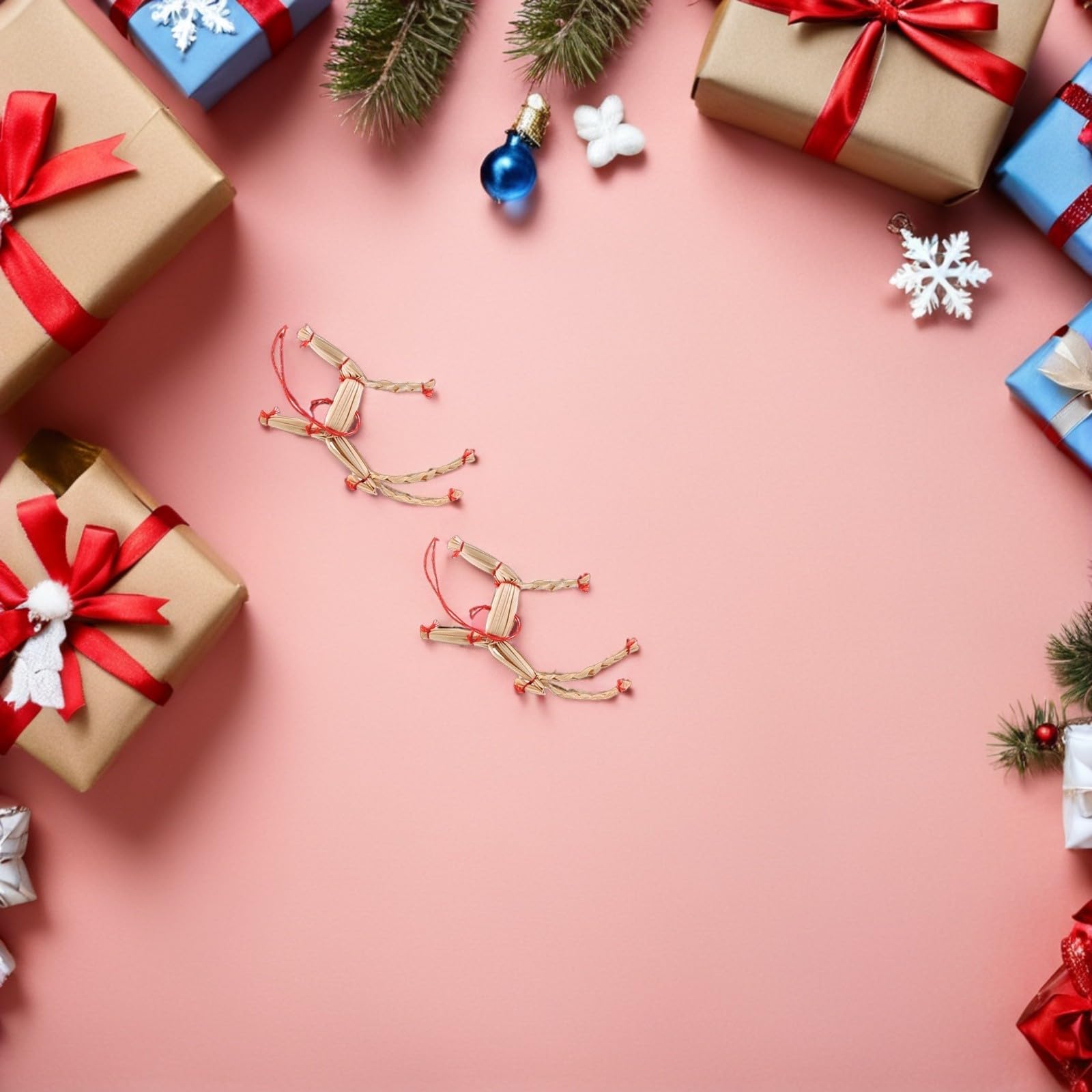 TOYANDONA 60 Stück Stroh Rentier Hängedekoration für Weihnachten, | Skandinavischer Baumschmuck, Leicht und Wiederverwendbar, für Party und Draußen, Landhausstil, Boho