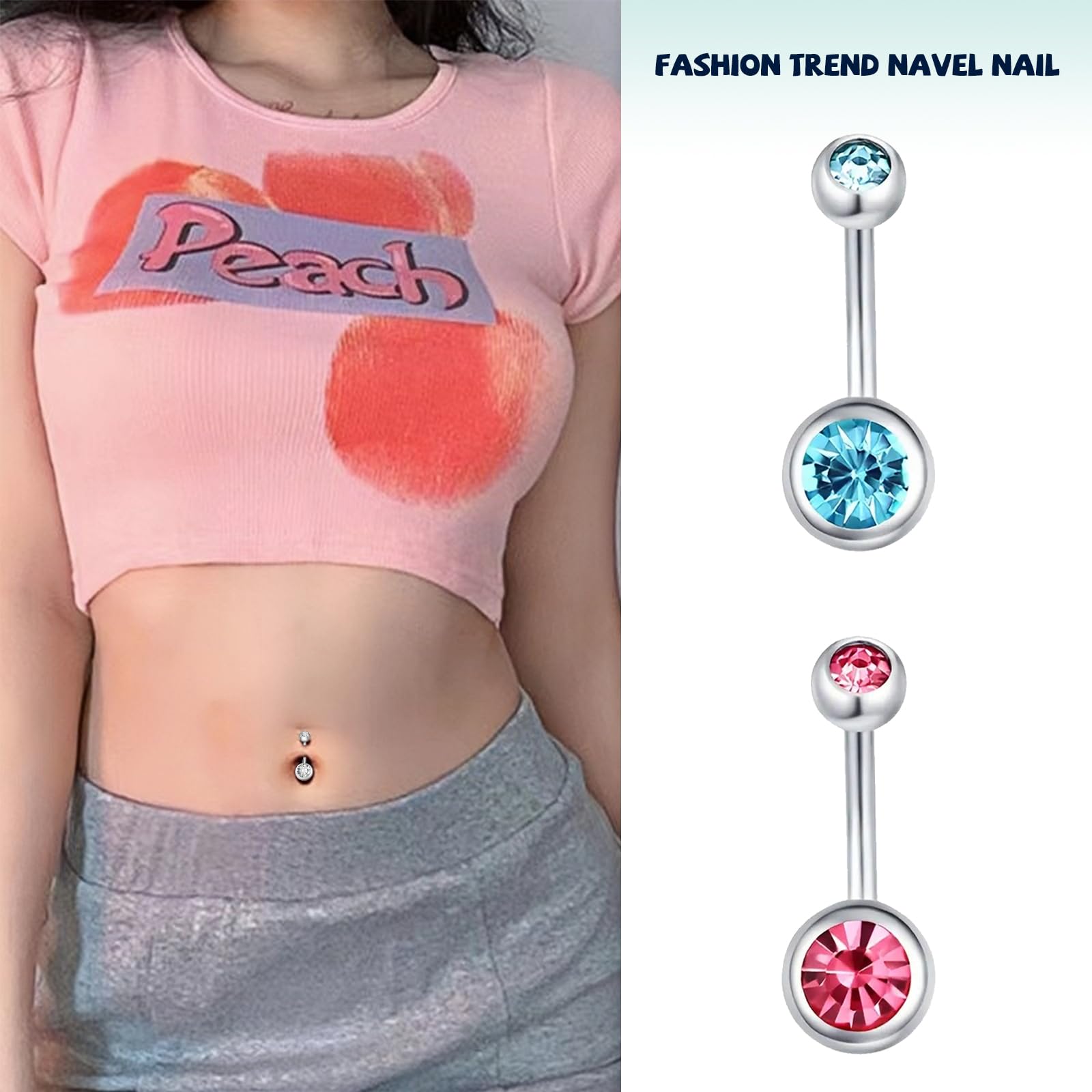 Aucuu 14G Acero Inoxidable Piercing Ombligo Barra Curvada Circonita CZ Cúbica Perla Joyería