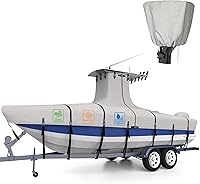 Vista 8 de Cubierta para Barco Resistente True 1200D T-Top de 17ft - 19ft con Cubierta para Motor, Solución 100% Impermeable Teñido en Solución Consola Central