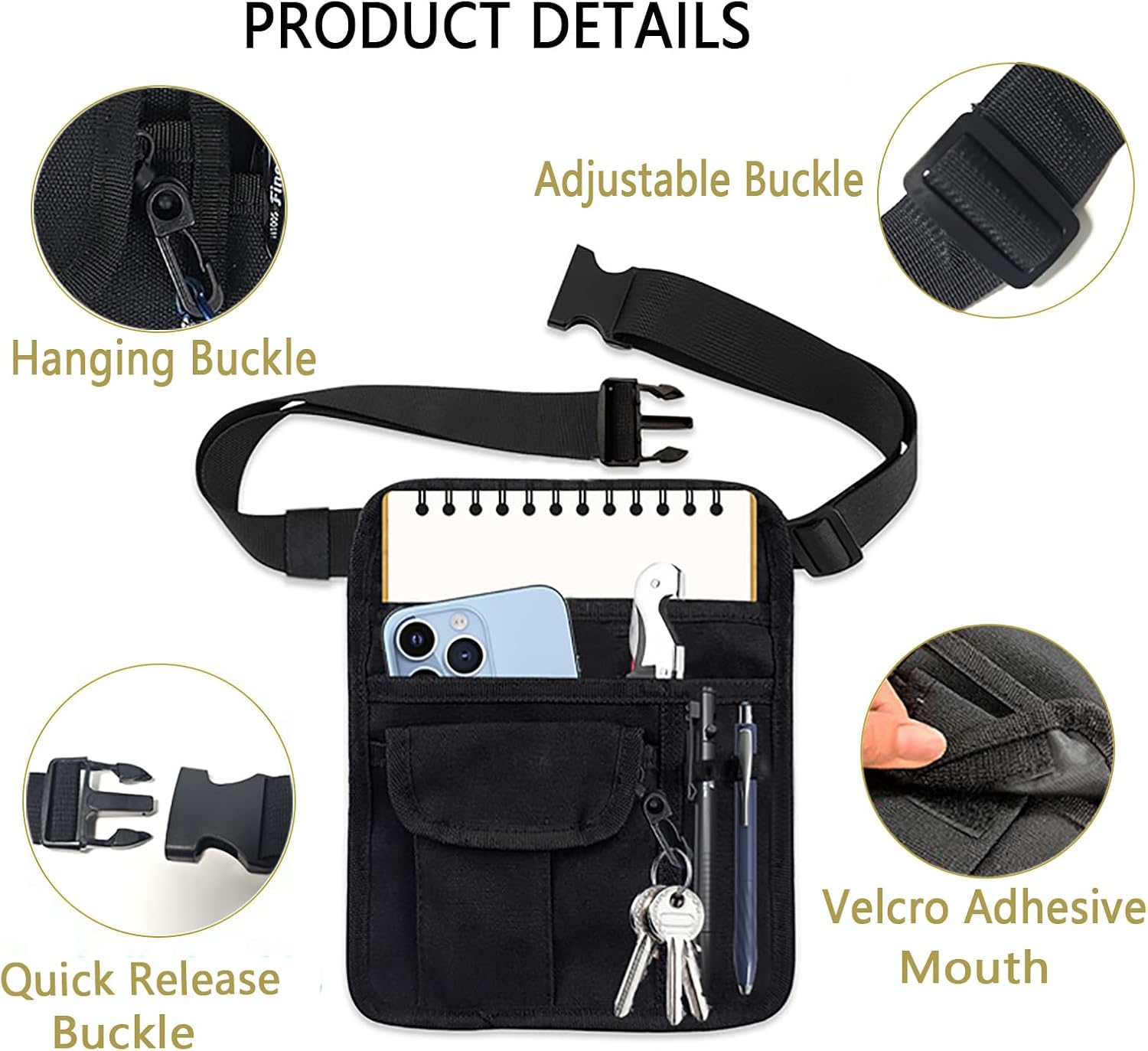 ZMD Server Apron Waist Pouch, Restaurant Waitress Apron with Pockets Utility Belt Women Work Apron Waist Pouch with Adjustable Belt Money Bag Tool Pouch for Hotel, Bar, Gardening, Nursing