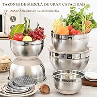 Vista 5 de Umite Chef, juego de 8 cuencos para mezclar con tapas herméticas, cuencos anidados de acero inoxidable color caqui con accesorios para rallar