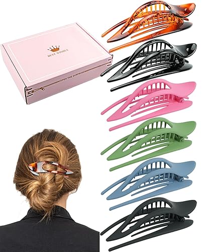 6 pinzas francesas para cabello grueso, pinzas laterales grandes de 5 pulgadas para mujeres y niñas, agarre fuerte sin agarre deslizante, pinzas de