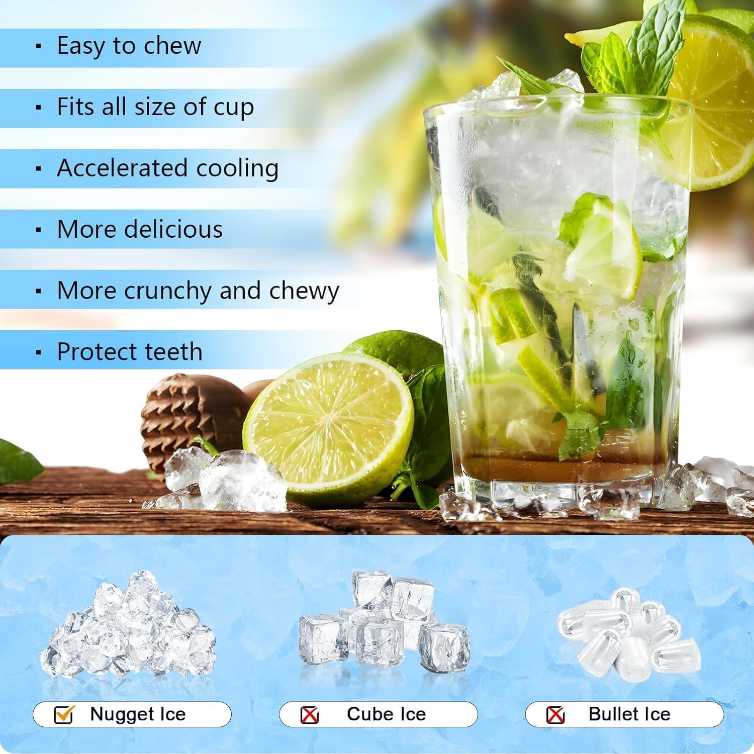 Antarctic Star Countertop Ice Maker Portable Ice Machine, Basket Handle,Automatic-Cleaning Ice Makers, 26lbs/24h, 9 Ice Cubes Ready In 6 Mins, S/L Ice, For Home Kitchen Bar Party (Green) on Fridge.com - View 6
