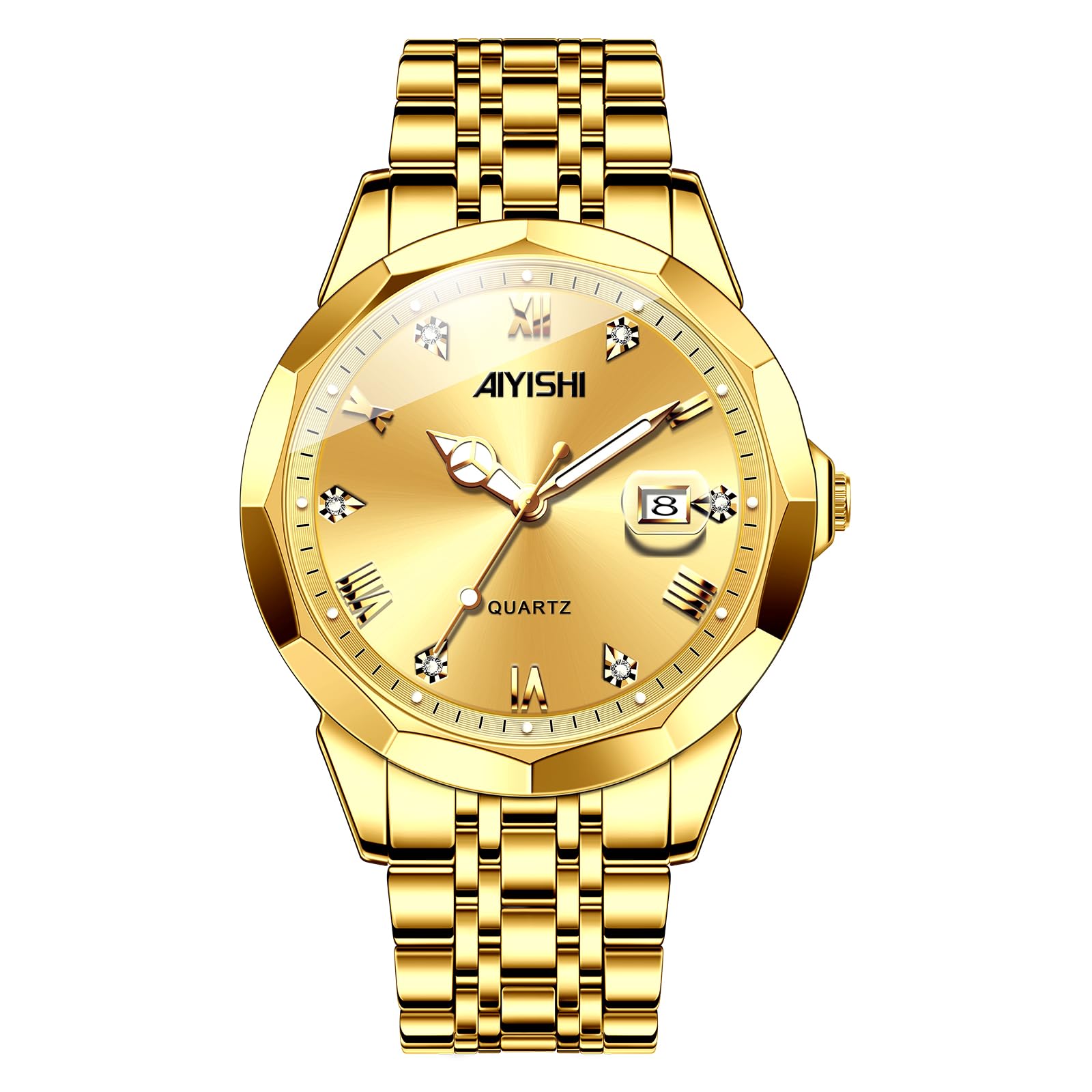 AIYISHI Men’s Watches Luxury Stainless Steel Big Face Quartz Dress Watch with Roman Numerals and Chronograph Waterproof‎ for Business, Daily Wear & Gift