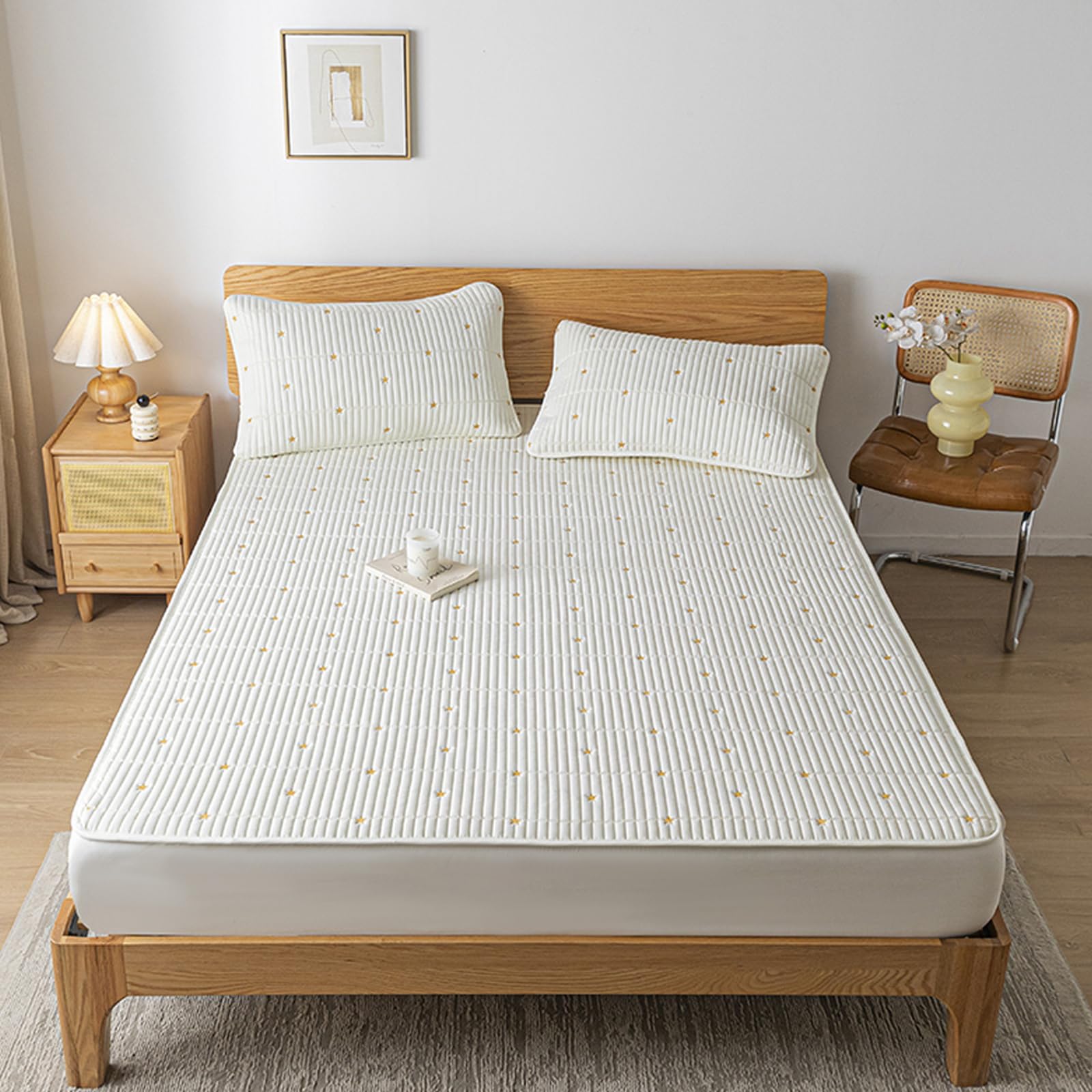 Sábana bajera ultra suave de 180 x 200 cm + funda de almohada de 30 cm, protector de colchón impermeable extra profundo y protector de colchón acolchado para una comodidad superior