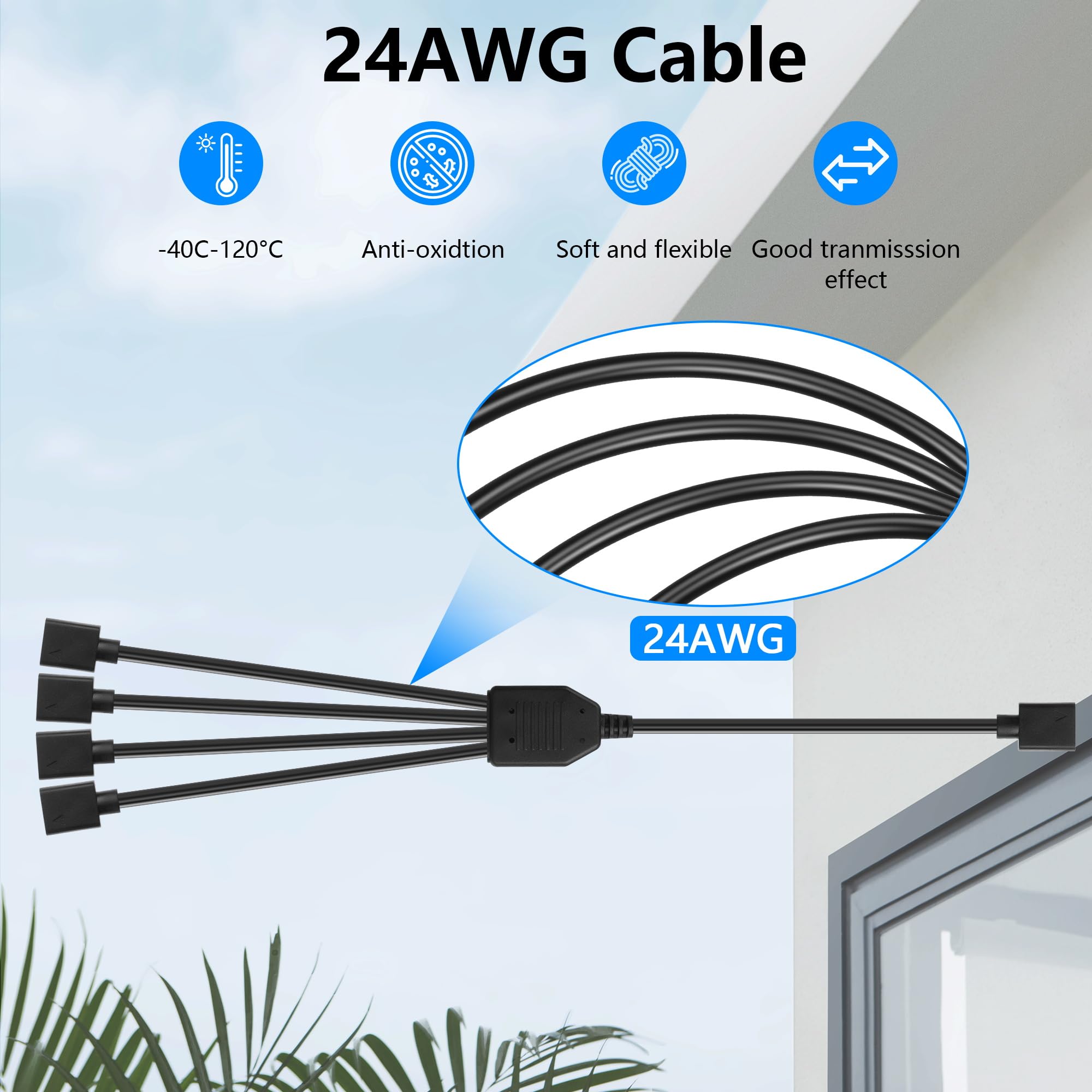 GINTOOYUN 2 Pack 1 a 4 ARGB Splitter Cable 5V 3-Pin Mujer a cuatro 5V 3-Pin Mujer RGB Splitter Cable para tiras luminosas RGB, ventiladores RGB 5V, cajas de ordenador, etc(12,4 pulgadas)