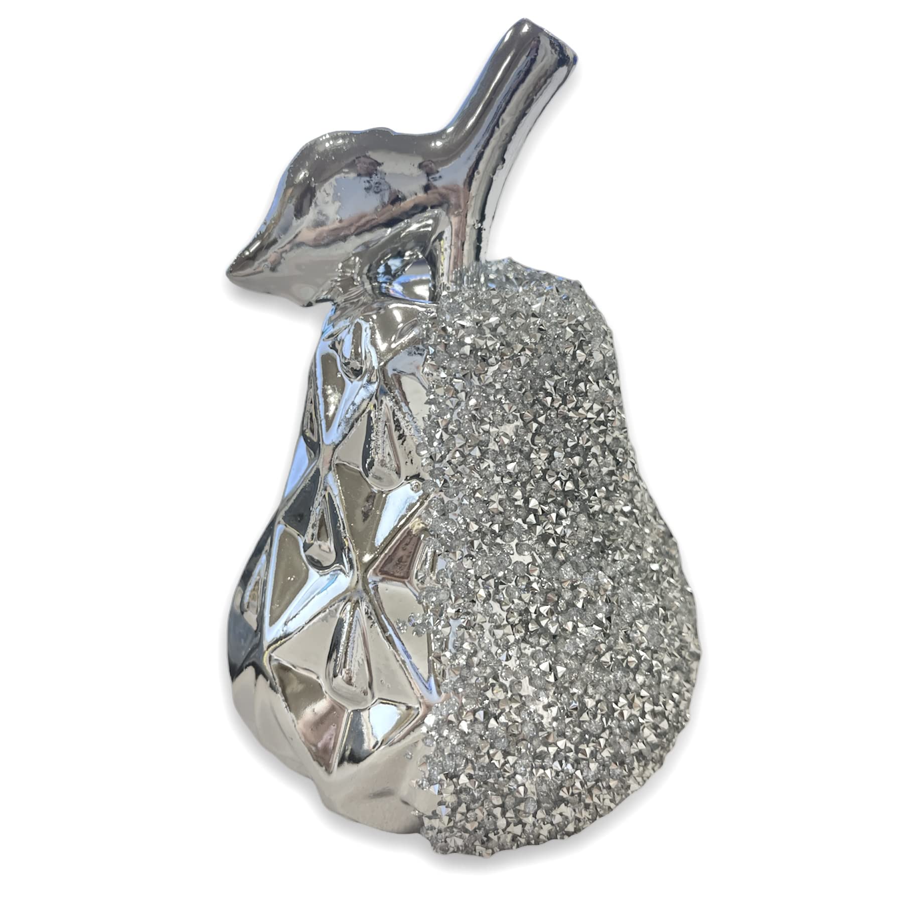 Touch Of Venetian Silver Crushed Diamond Sparkly Pear Fruit Decoration Figurine Ornament Bling Uk