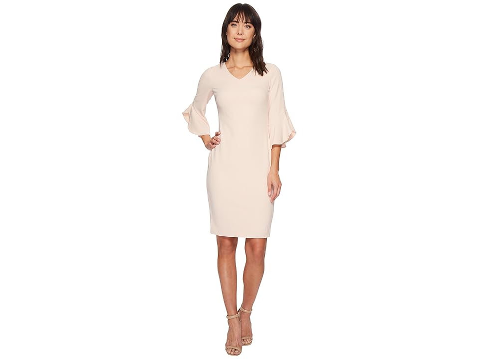 

Calvin Klein Short Sleeve Scuba Dress w/ Ruffle (Blush) Women's Dress, Pink