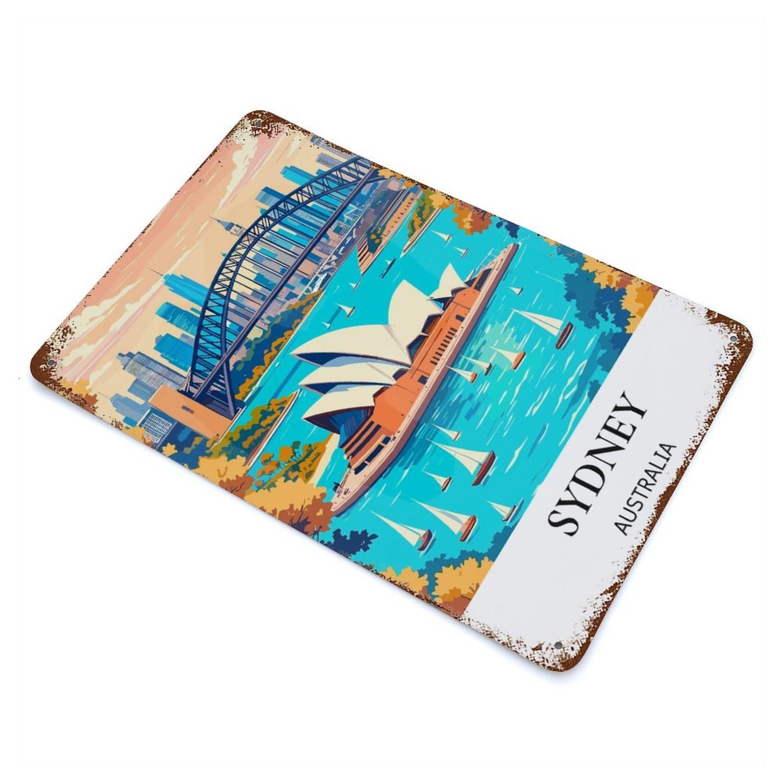 Sydney, Australia Cityscape Rusty Metal Tin Sign 11.8"x7.9", Classic Wall Plaque for Pub, Kitchen And Man Cave Decor