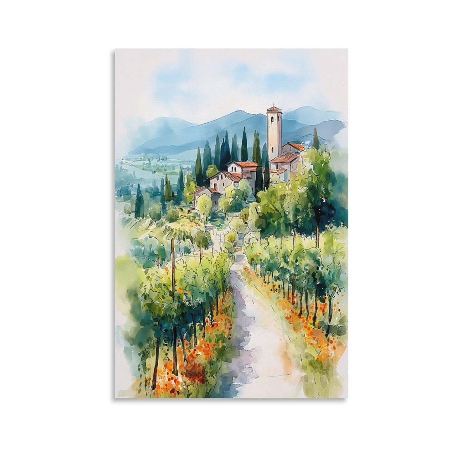 XWYMXZ Napa Valley Vineyard Watercolor 20x30inch(50x75cm) Vintage Travel Poster Watercolor Canvas Art