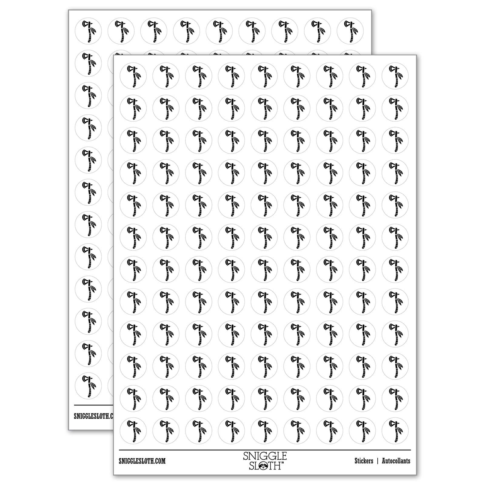 Tomahawk Native American Axe Tool Weapon 200+ Round Stickers - Gloss Finish - 0.50" Size - White