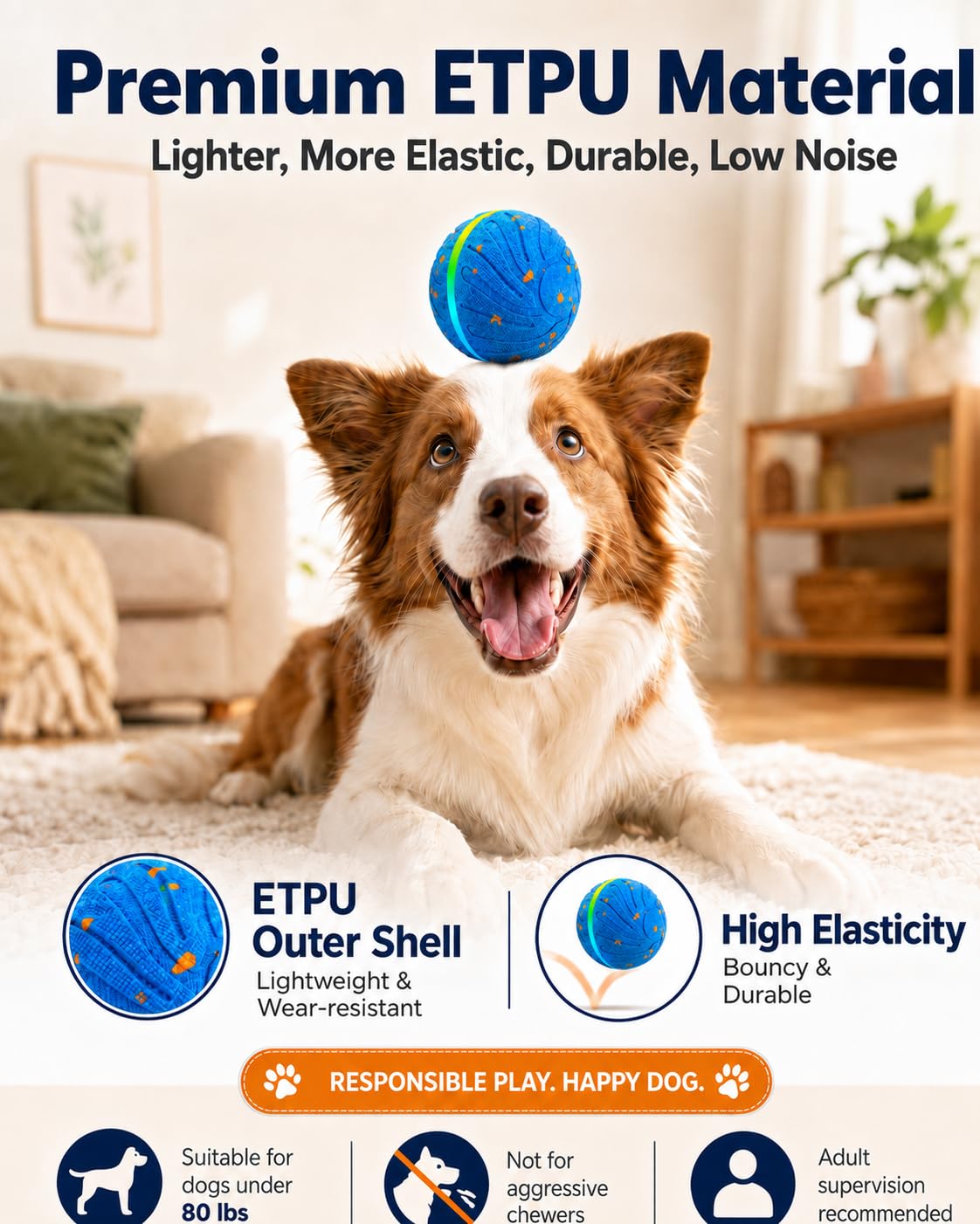 Xeuch Balles interactives intelligentes pour chien, balle rebondissante à mouvement automatique, matériau E-TPU, jouet rotatif activé par le mouvement pour chiens, chiots, jouets d'enrichissement et