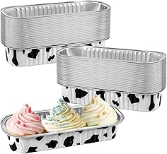 50pcs Mini Aluminum Foil Pans, 6.8 OZ. Cow Printed Mini Loaf Baking Pans Creative Cute Loaf Tin Liners for Baking Rectangular Small Loaf Pans for Baking Breads Meatloaves Pies (6.5x2.6x1.2 Inch)