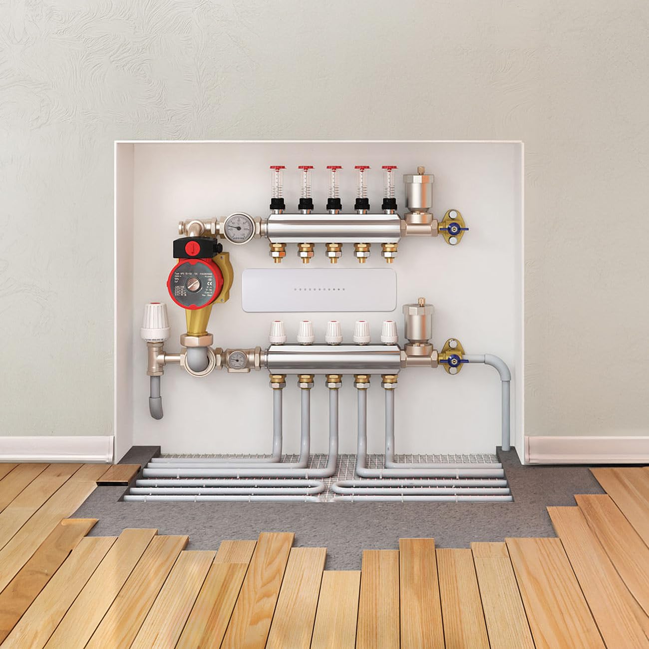 revolt Heizungs Thermostat WiFi: WLAN-Fußbodenheizungs-Controller-Steuerung mit Master-Thermostat & App (Fußbodenheizung 230V, Raumthermostat Digital Unterputz, Pumpe)