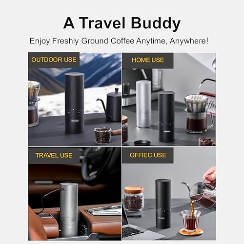 Miniatura 6 de V6 Pro - Molinillo de café eléctrico portátil, 60 ajustes de molienda USB-C recargable, 4400 mAh para café expreso a frío, molinillos de café