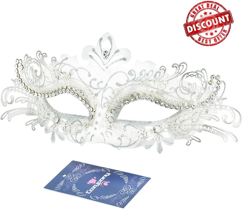 Cozypony Masquerade Masks, Lacer Cut Luxury Princess Venetian Ball Masks with Rhinestone for Halloween Mardi Gras Party or Wedding