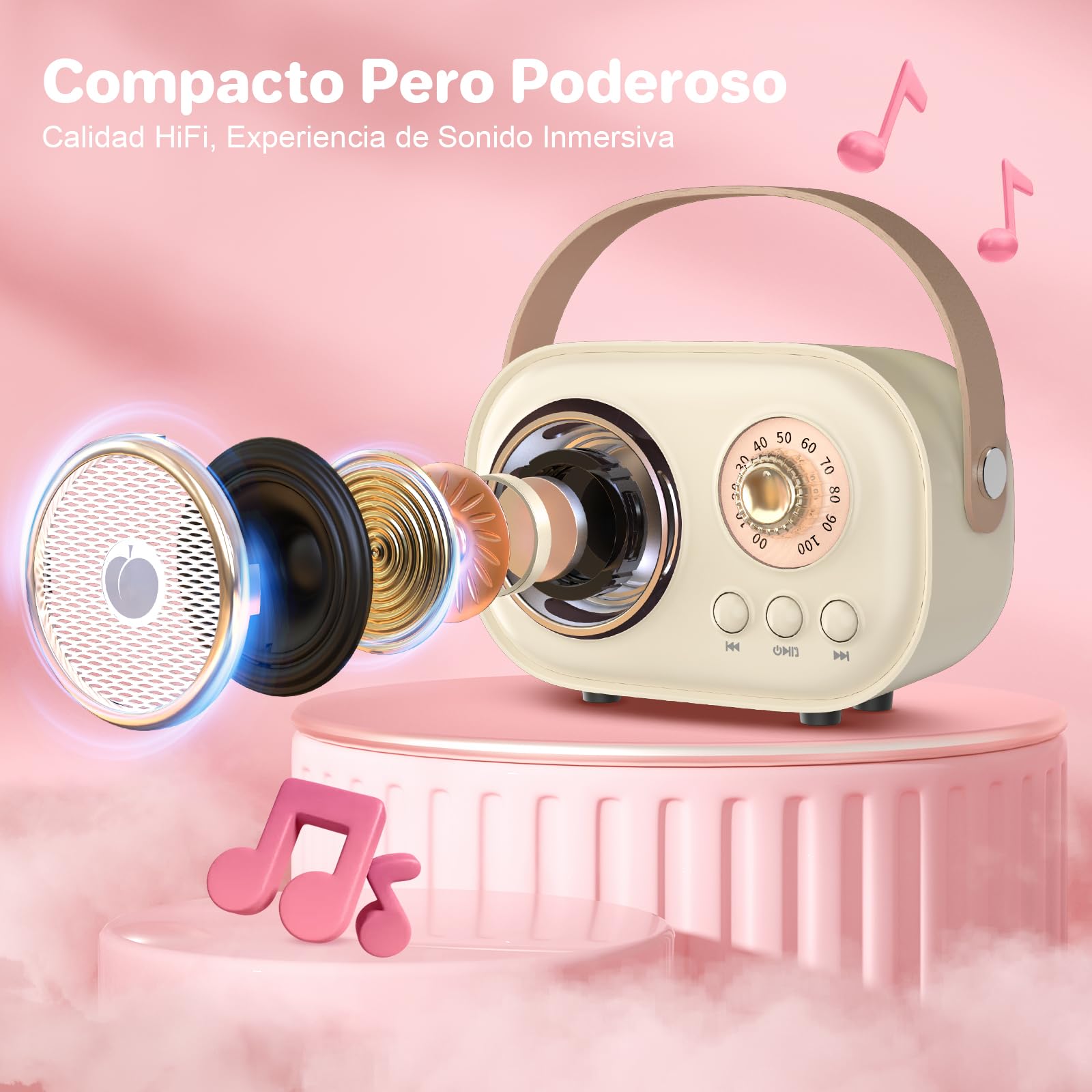 Mini Máquina de Karaoke para Niños Adultos,Altavoz Bluetooth Portátil con 2 Micrófonos Inalámbricos, Regalos Juguetes para Niñas 3, 4, 5, 6, 7, 8+ Años Cumpleaños Fiesta Familiar en Casa-Beige