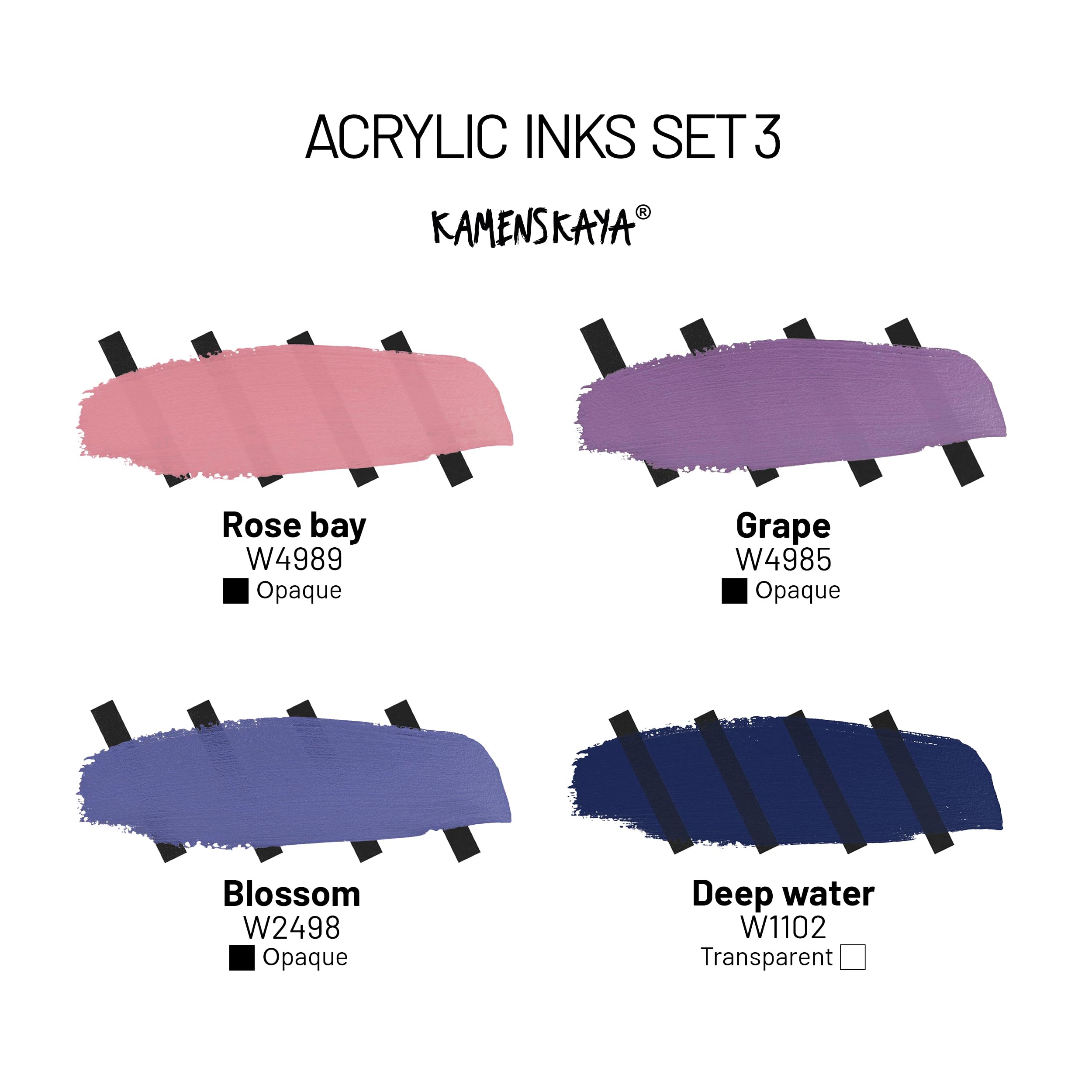 Kamenskaya Acrylic Inks for Artists - Acrylic Ink Set, Color Combination #3-4 pcs. 1 Fl Oz (30 ml) Each, 30 ml (Pack of 4) - Image 2