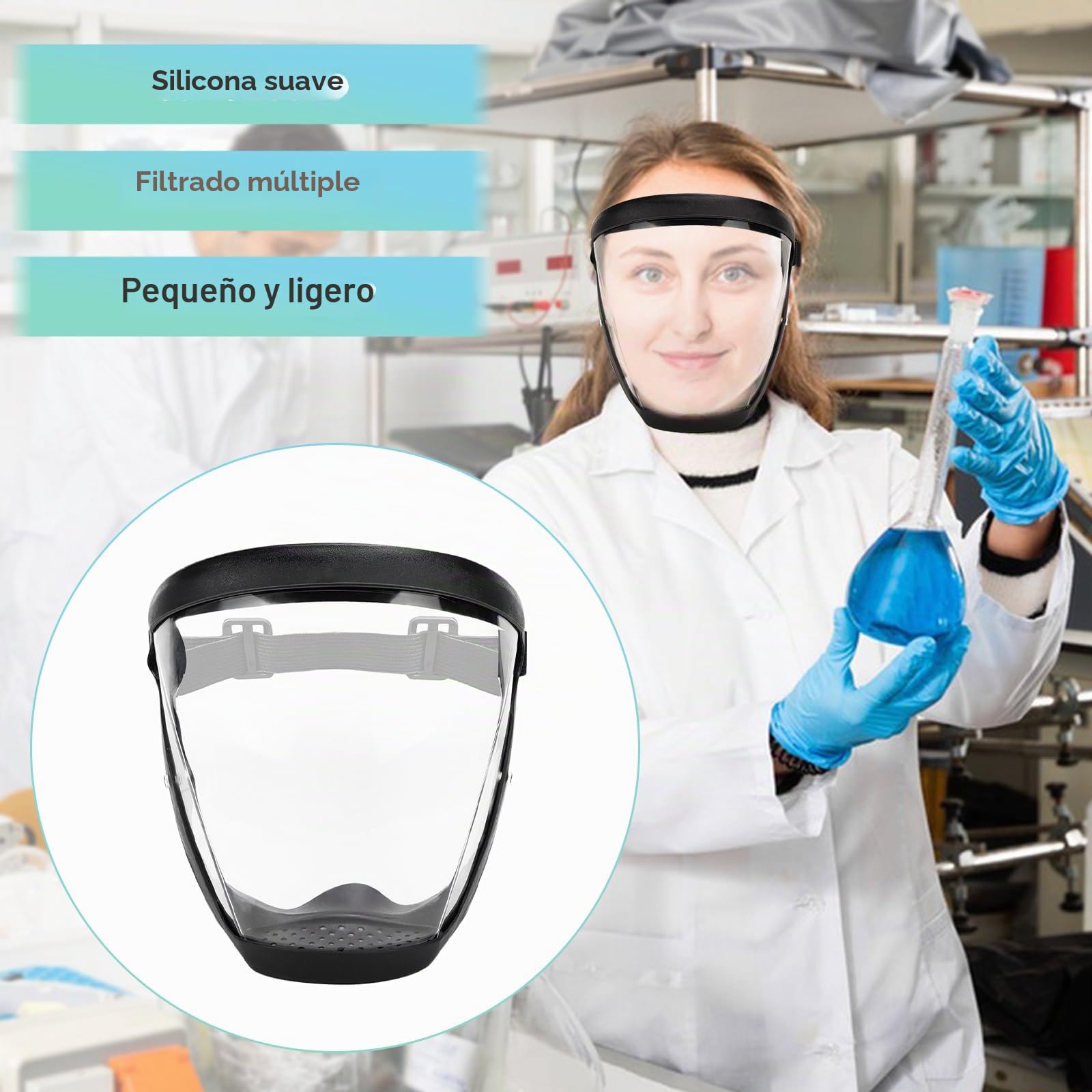 Protección facial protector antiempañamiento de cara completa de plástico transparente con banda ajustable para adultos