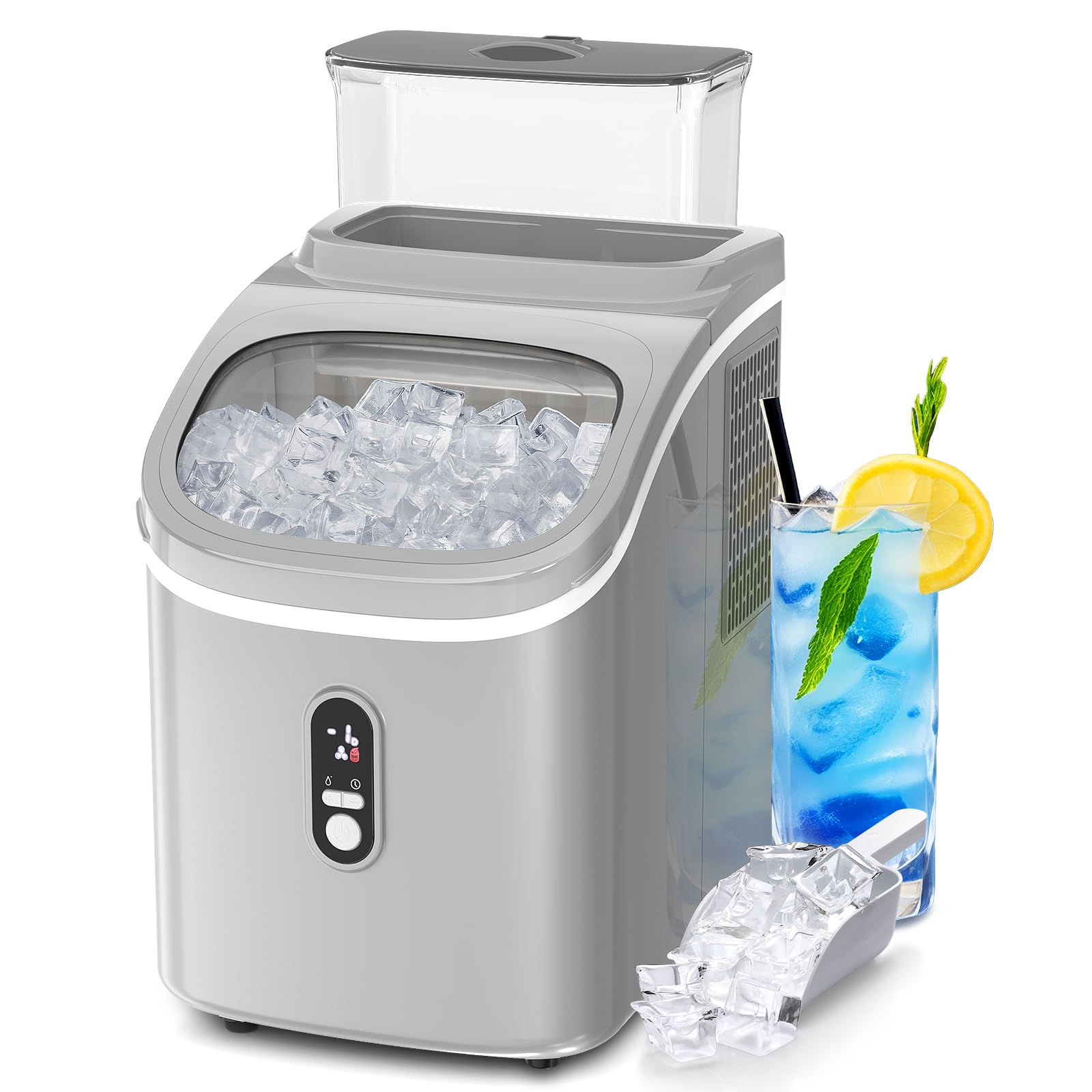 ZAFRO Countertop Ice Maker,30Lbs/24H,Automatic Cleaning Function and 24-Hour Timing Ice Machine with Ice Scoop&Ice Basket,for Home/Kitchen/Camping/Office,Grey