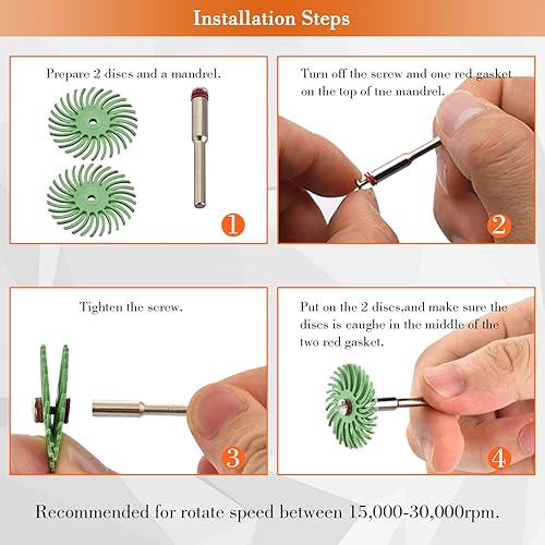 Miniatura 3 de GOXAWEE - Disco radial de cerdas, kit de cepillo abrasivo de detalle de 66 piezas (1 pulgada) (mandril de vástago de 1/8 pulgadas) para herramienta