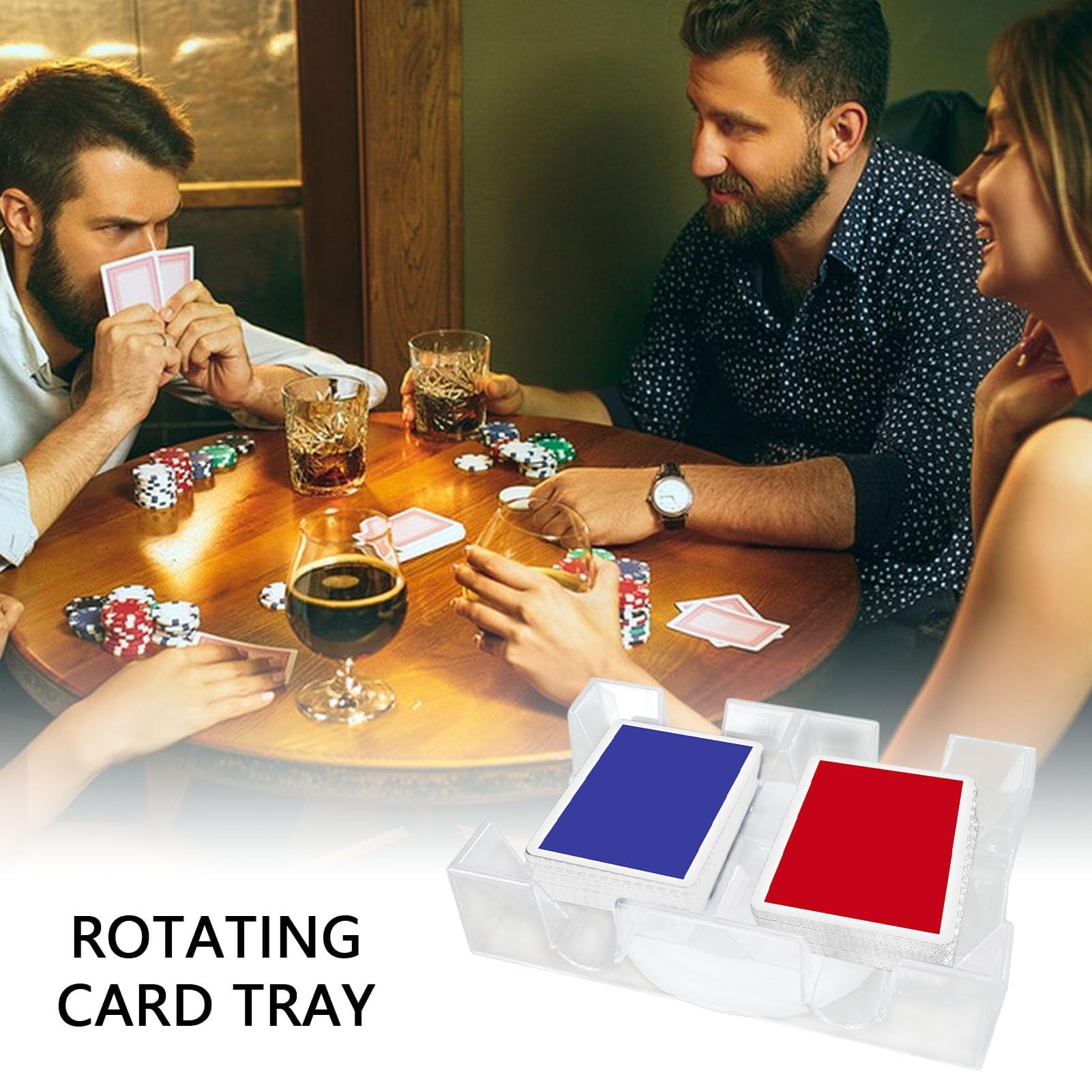 Obrotowy uchwyt na karty - przezroczysta taca na karty do gry, solidny obrotowy uchwyt do pokera, trwałe karty, akcesoria do gier, obrotowa taca na stoły pokerowe, gra imprezowa, karty nocne, gry