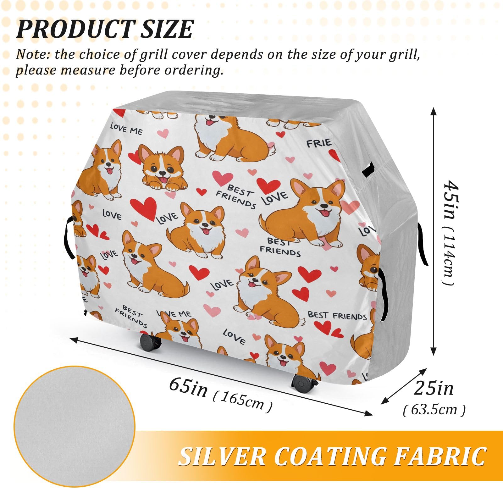 Wysokiej jakości pokrowiec na grilla wodoodporny pokrowiec na grilla odporny na blaknięcie pokrowiec na grilla wytrzymały pasuje do szerokości grilla do 60 cm wzór serca Corgi