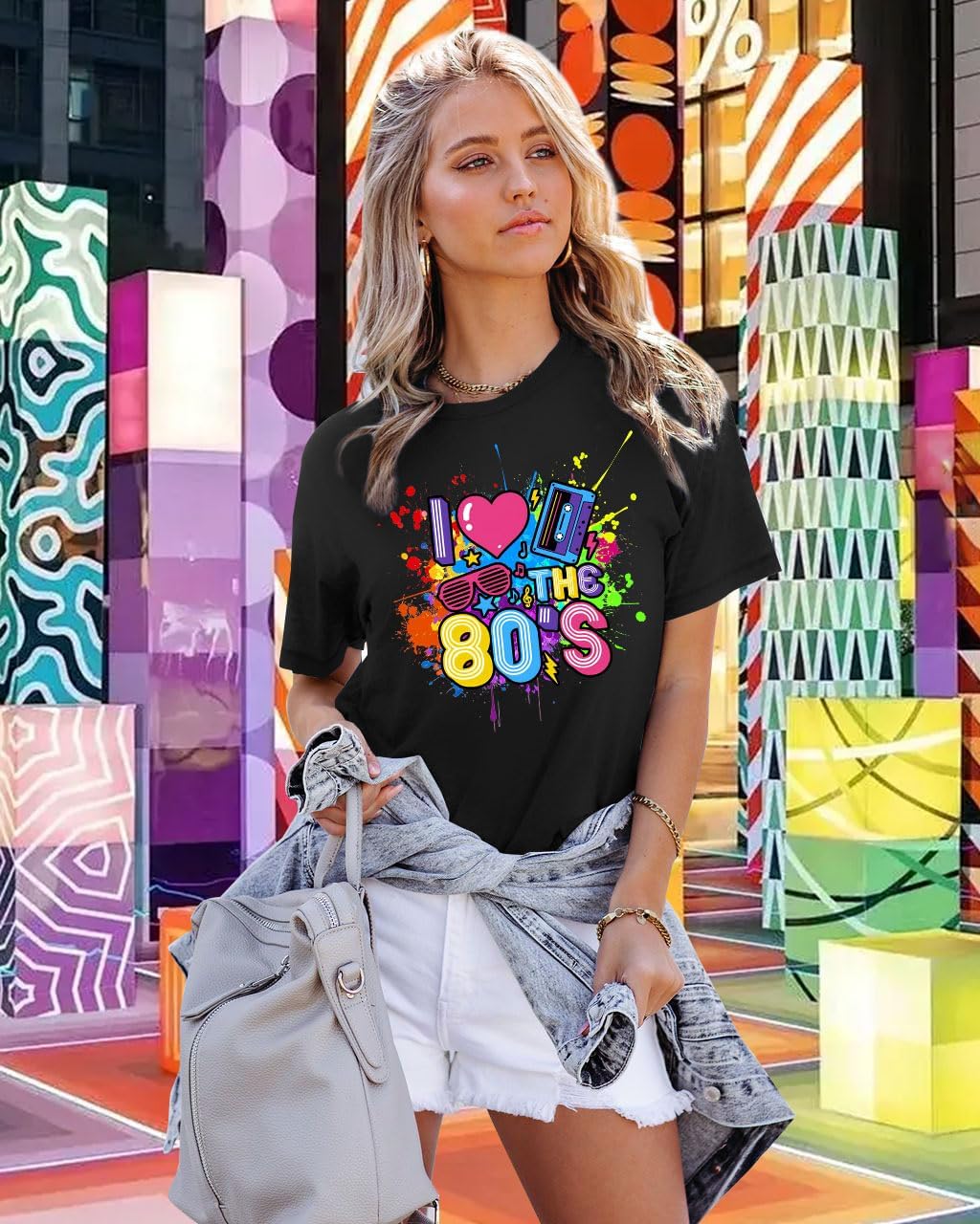 Womens 80s Shirts: 80s' Neon Music Party Tees I Love The 1980s Graphic Letter Blouse T-Shirts Tops - Image 4