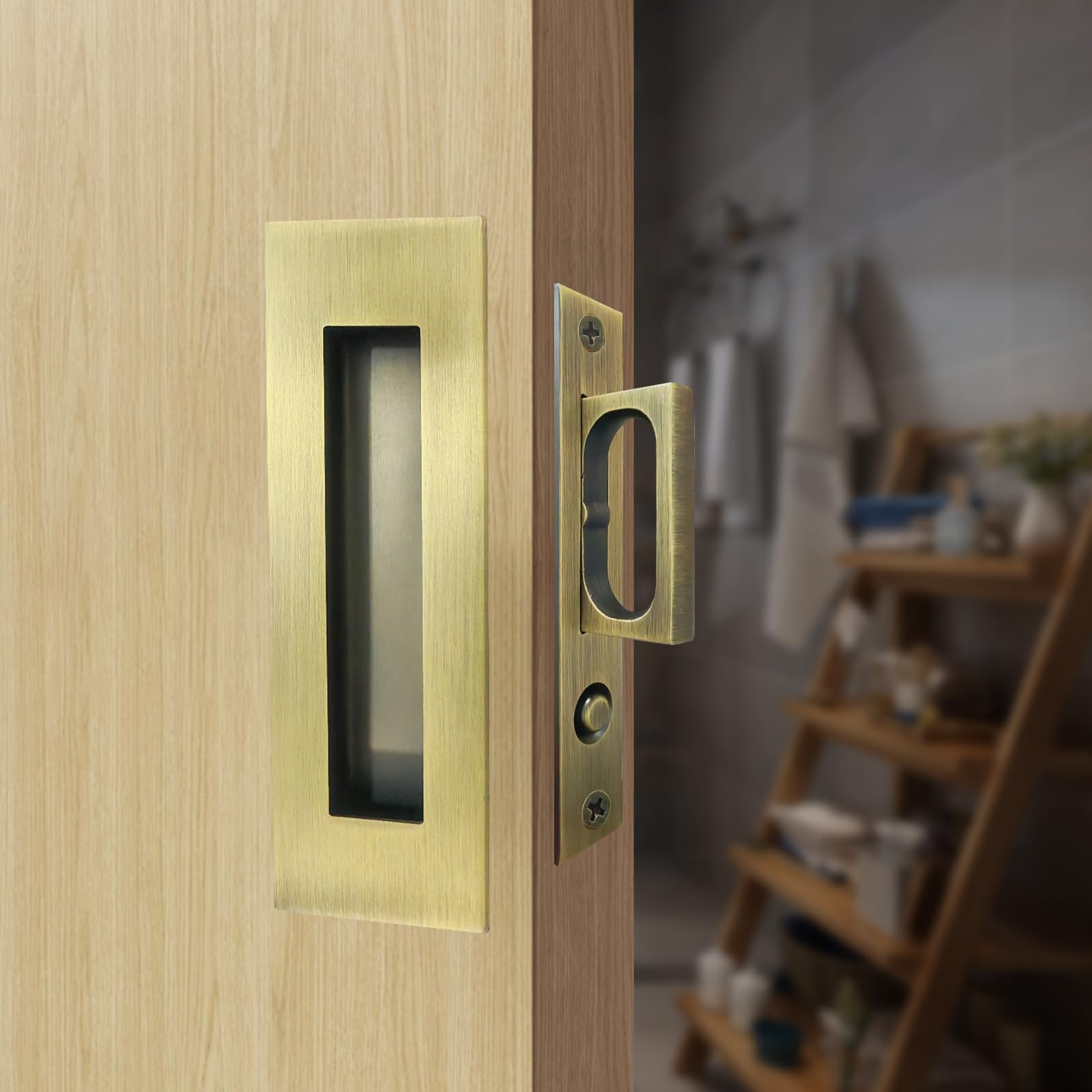 Recessed Finger Flush Pulls with Edge Pull Antique Brass - 6Inch Sliding Closet Door Handles Hardware Suitable for Pocket Door,Closet Door,Sliding Doors, Barn Door Handle