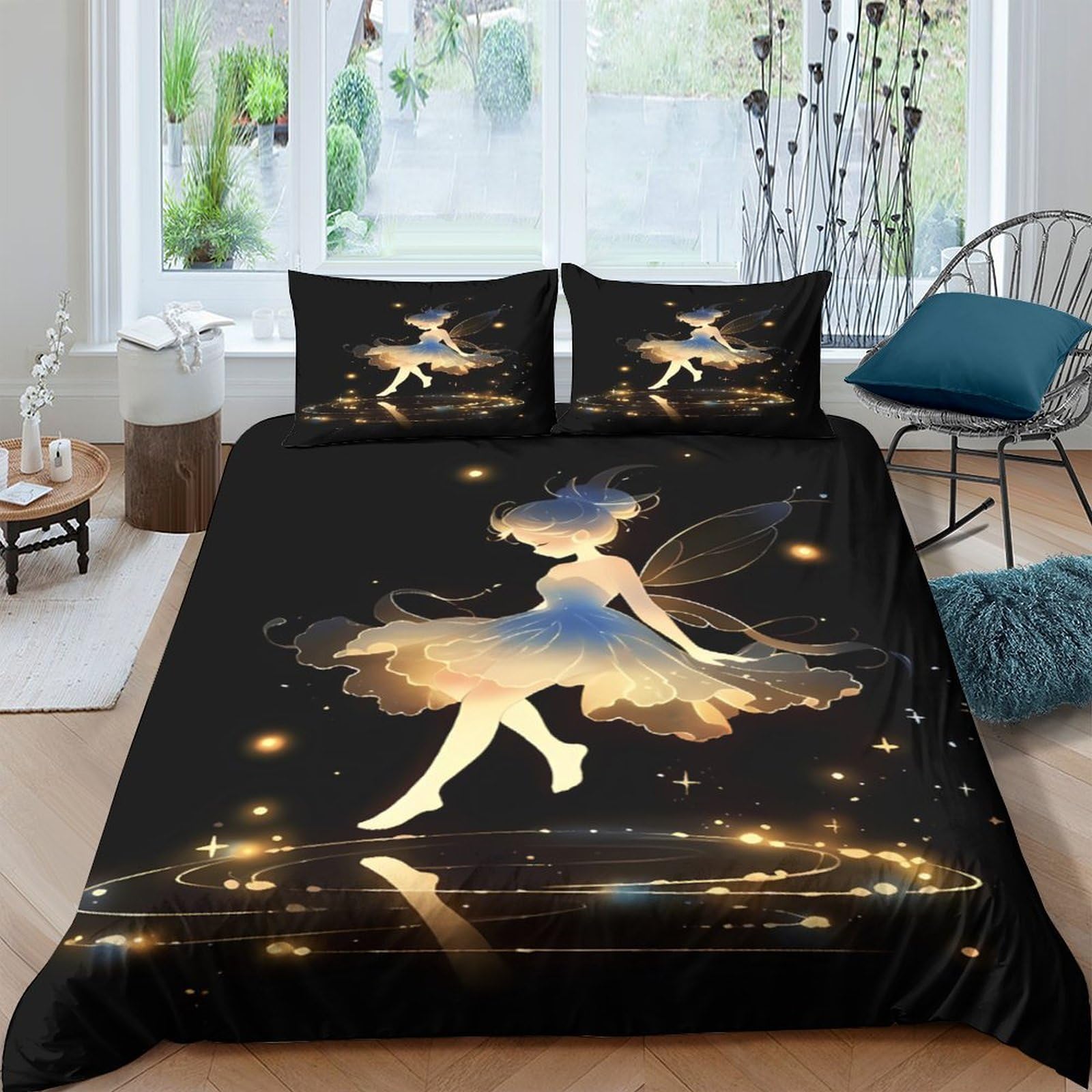Ctjqhvkz Style-10 3D Printed Fairy Ballet Fitted Sheet Microfiber Soft Black Gold Dance Bed Cover For Bedroom Dorm Mattress Protection Single（135X200cm）