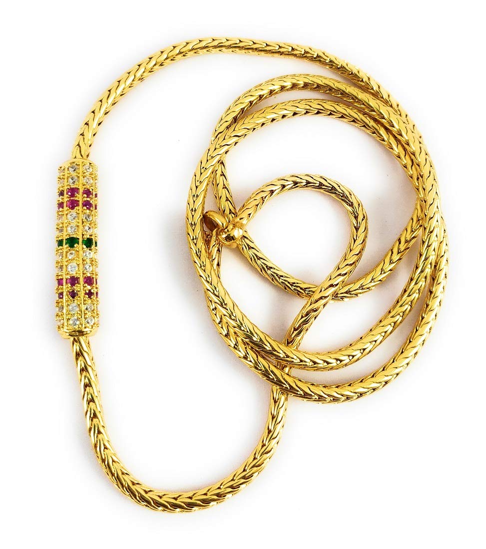 SUKRA GOLD One Gram Micro Gold Plated Traditional Designer Ruby Emerald AD Mugappu Chain for Women and Girls (OLT-MC1163)