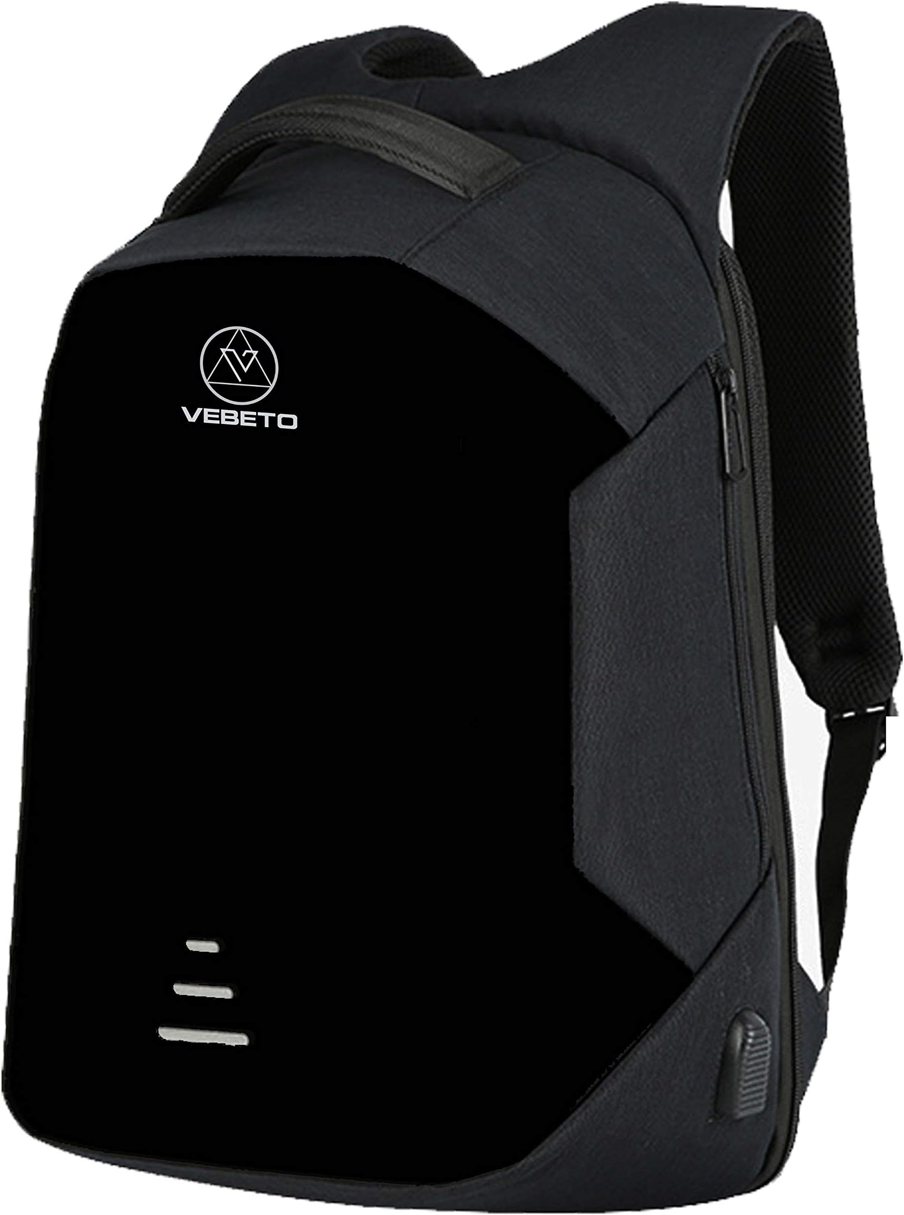 VEBETO Anti Theft Backpack with USB Charging Port 15.6 Inch Laptop Bagpack Waterproof Casual Unisex Bag for School College Office Suitable for Men Women (Black), Jet Black, Medium (DO_at_3L_BLK_01)