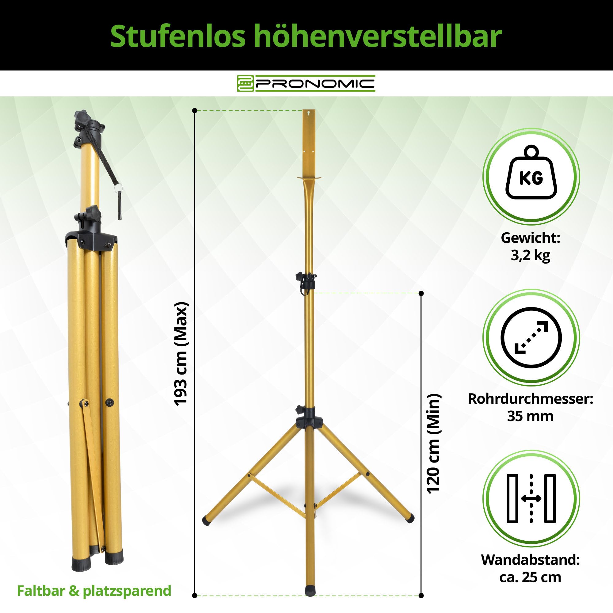 Pronomic DA-45S GD Support pour Cible de Fléchettes - Support Dartboard - Support Fléchettes en Acier Doré - Hauteur Réglable sans Palier - Or