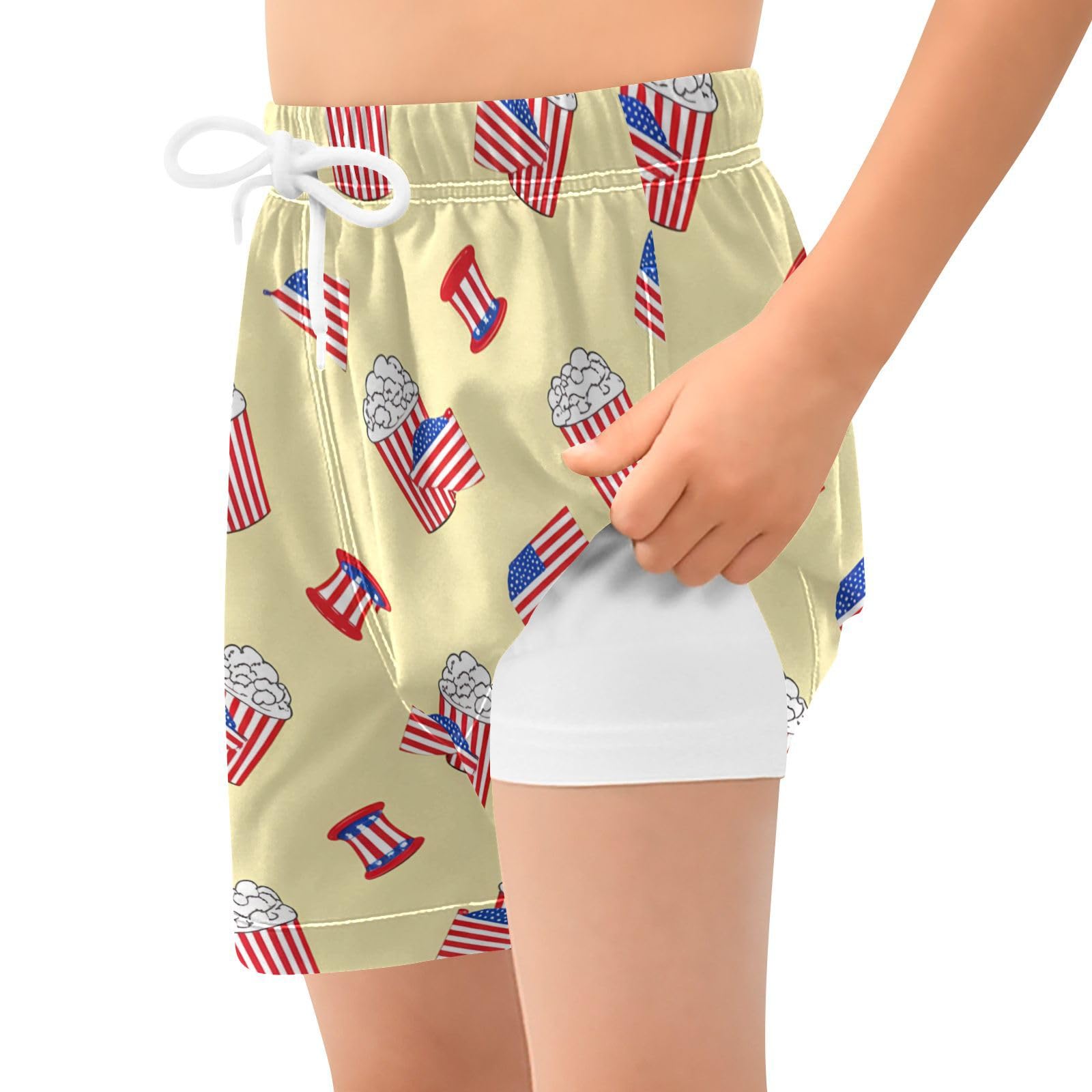 YANENDIE Boy Swim Trunks with Compression Liner Independence Day Boys Swim Shorts Quick Dry Beach Shorts