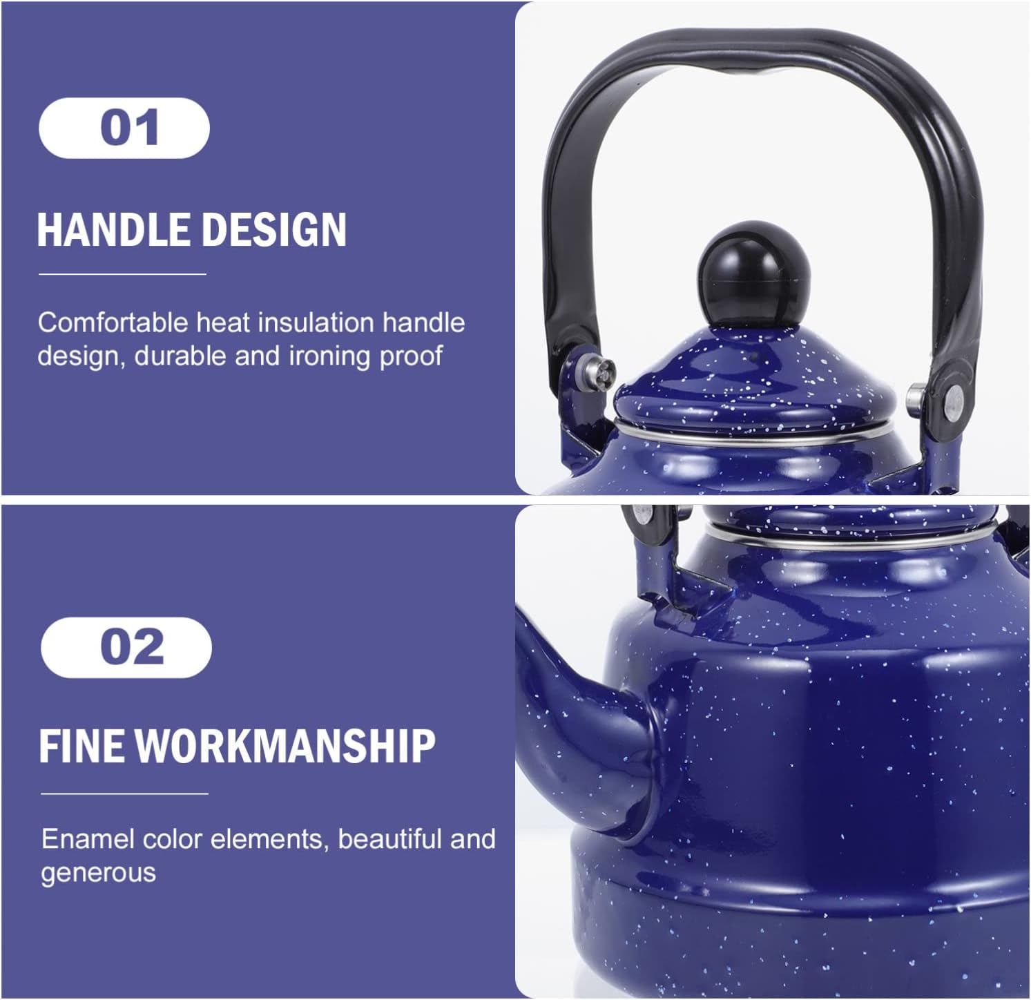 Hemoton Enamel Teakettle 1.1L Stovetop Water Boiling Kettle with Comfortable Handle Mottling Pattern for Home Kitchen and Dining